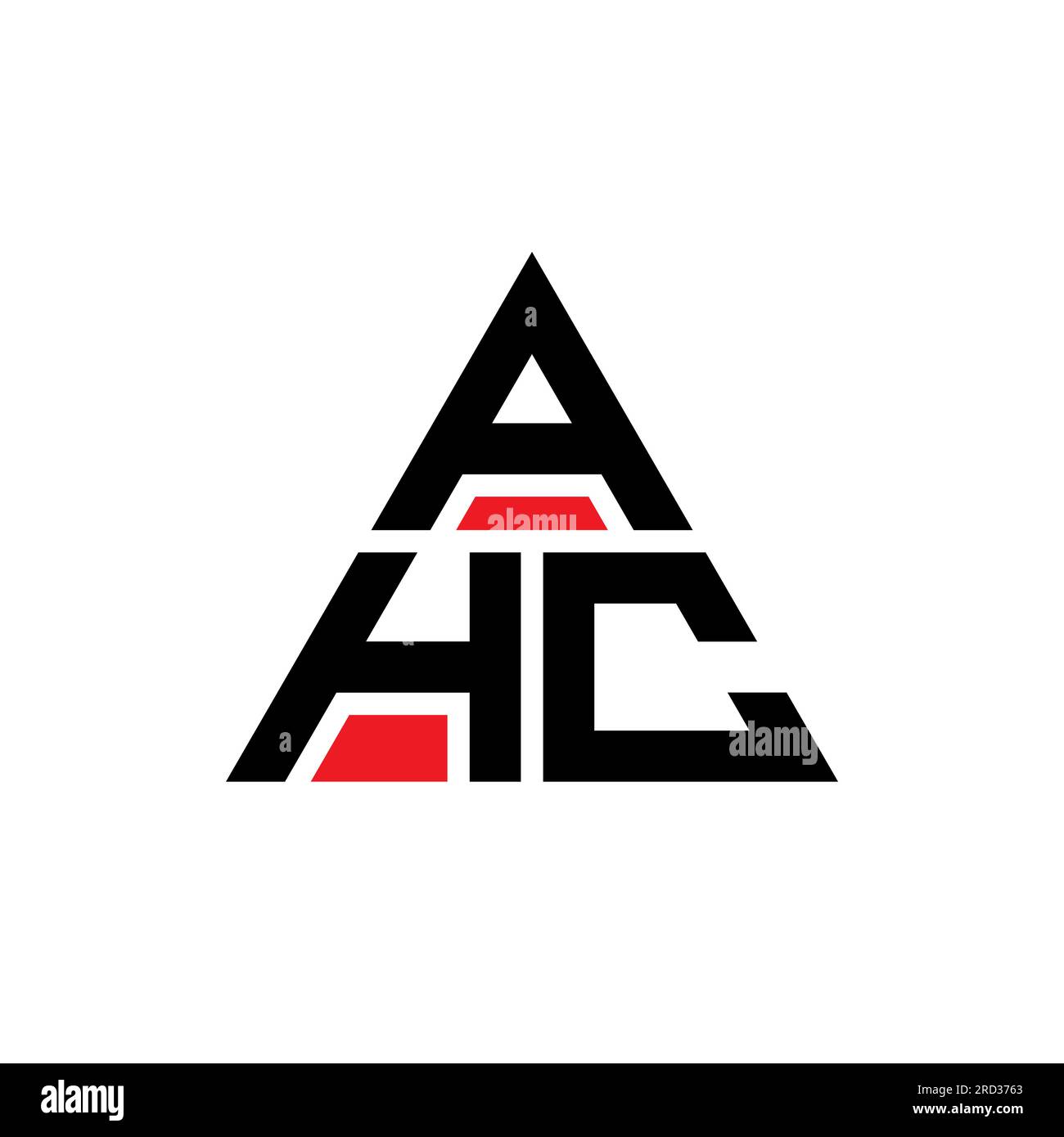 Logo AHC a lettere triangolari con forma triangolare. Monogramma di design con logo triangolare AHC. Modello di logo vettoriale triangolare AHC di colore rosso. AHC triangul Illustrazione Vettoriale