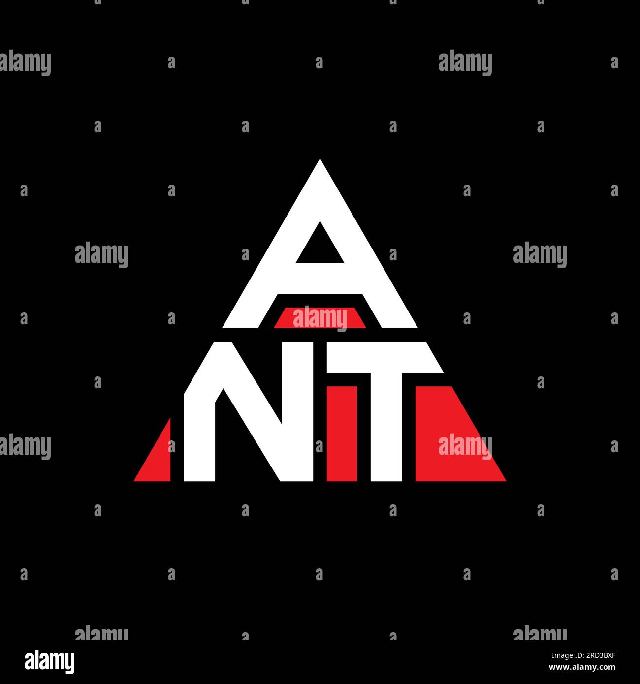 Logo ANT a lettera triangolare con forma a triangolo. Monogramma di design con logo ANT Triangle. Modello di logo vettoriale a triangolo ANT di colore rosso. ANT triangul Illustrazione Vettoriale