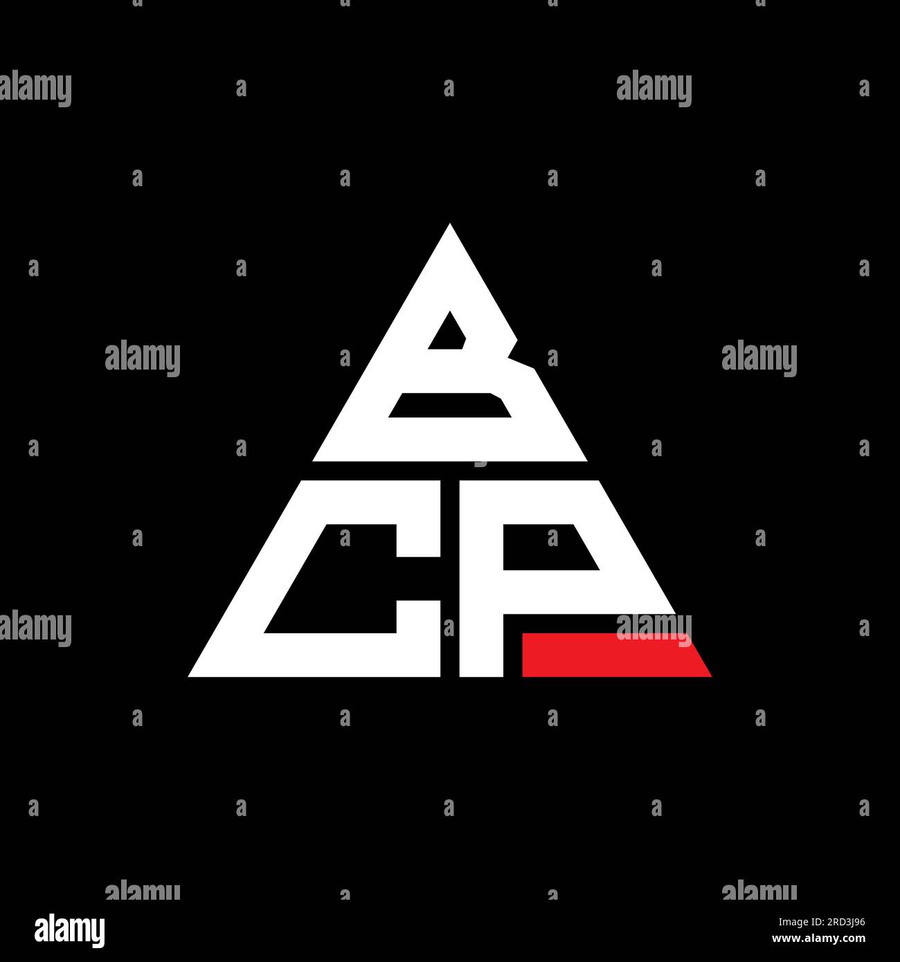 Logo BCP a lettere triangolari con forma triangolare. Monogramma di design con logo a triangolo BCP. Modello di logo vettoriale a triangolo BCP di colore rosso. BCP triangul Illustrazione Vettoriale