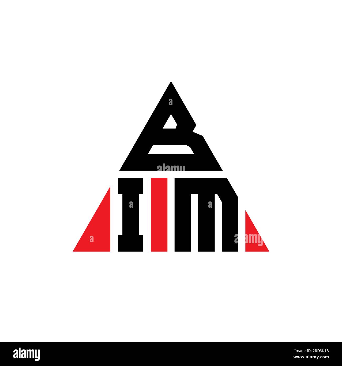 Logo BIM triangolare a lettera con forma triangolare. Monogramma di design con logo triangolare BIM. Modello di logo vettoriale triangolare BIM di colore rosso. BIM triangul Illustrazione Vettoriale