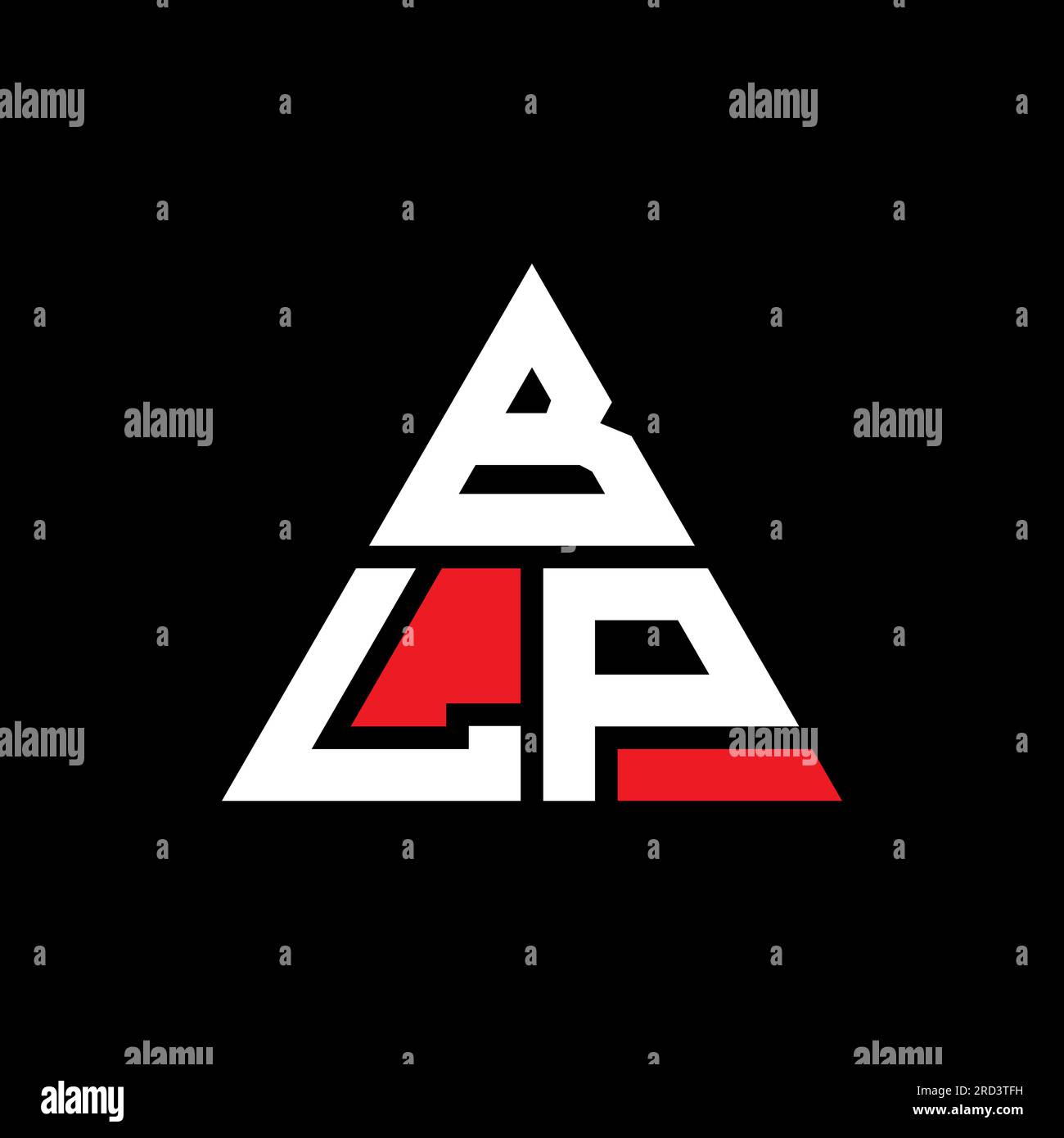 Logo BLP a lettere triangolari con forma triangolare. Monogramma di design con logo triangolare BLP. Modello di logo vettoriale triangolare BLP di colore rosso. BLP triangul Illustrazione Vettoriale