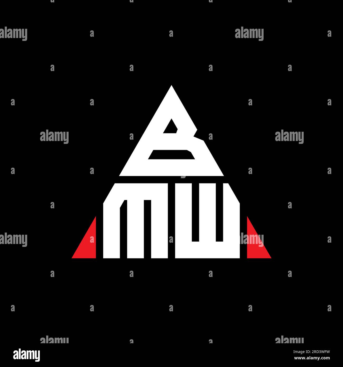 Logo BMW a forma di lettera triangolare con forma a triangolo. Monogramma di design con logo BMW Triangle. Modello con logo vettoriale a triangolo BMW di colore rosso. BMW triangul Illustrazione Vettoriale