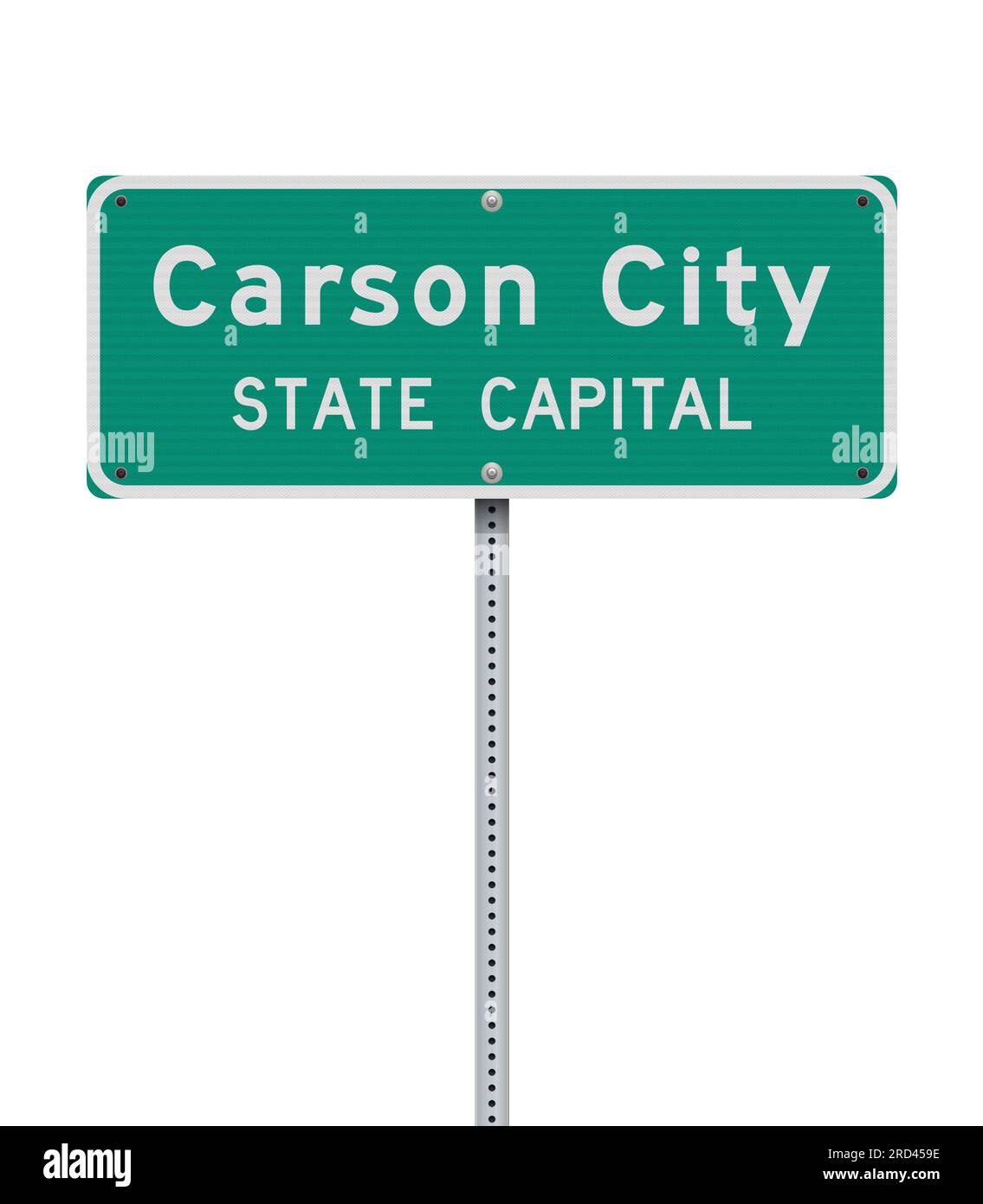 Illustrazione vettoriale del cartello stradale verde di Carson City (Nevada) State Capital su palo metallico Illustrazione Vettoriale