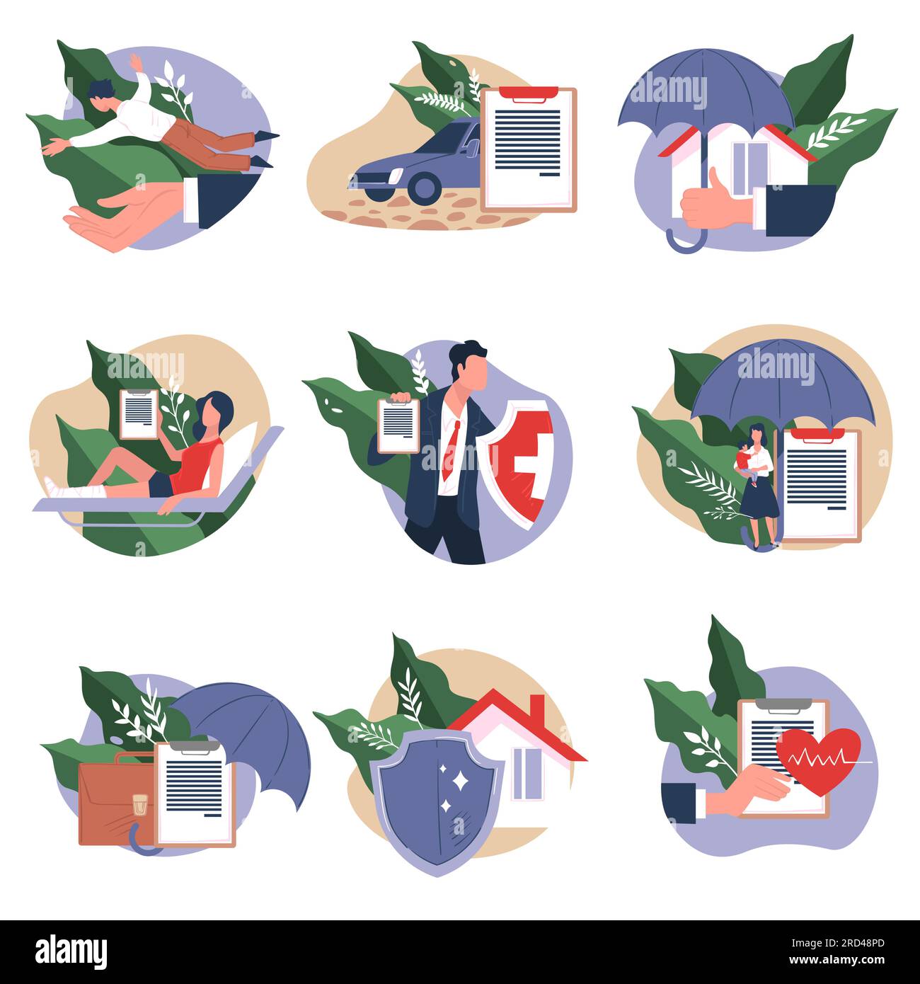 Compagnia assicurativa che copre spese e danni, salute e immobili Illustrazione Vettoriale