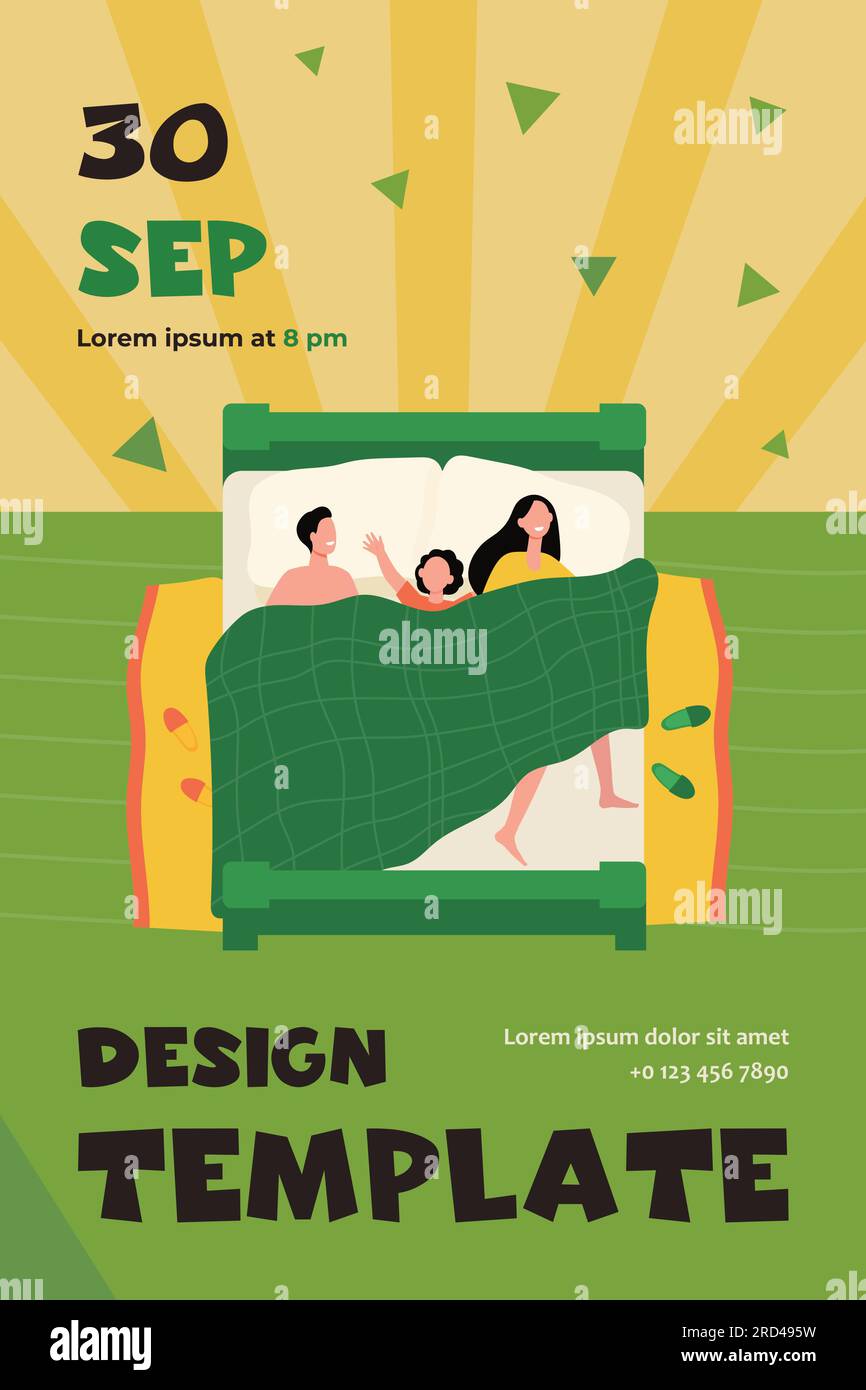 Felice mamma, papà e bambino che dormono insieme Illustrazione Vettoriale