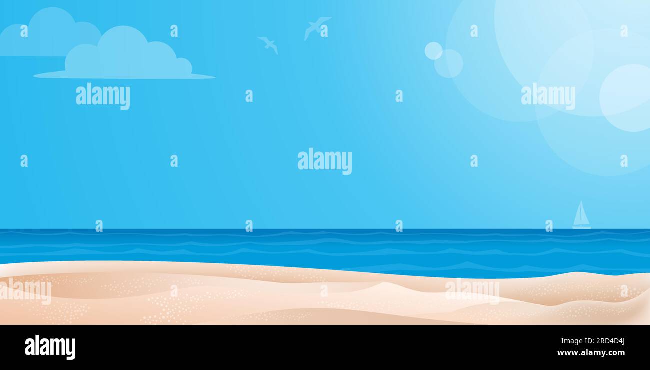 Bellissima spiaggia tropicale con sabbia e acqua blu pulita, natura e sfondo turistico Illustrazione Vettoriale