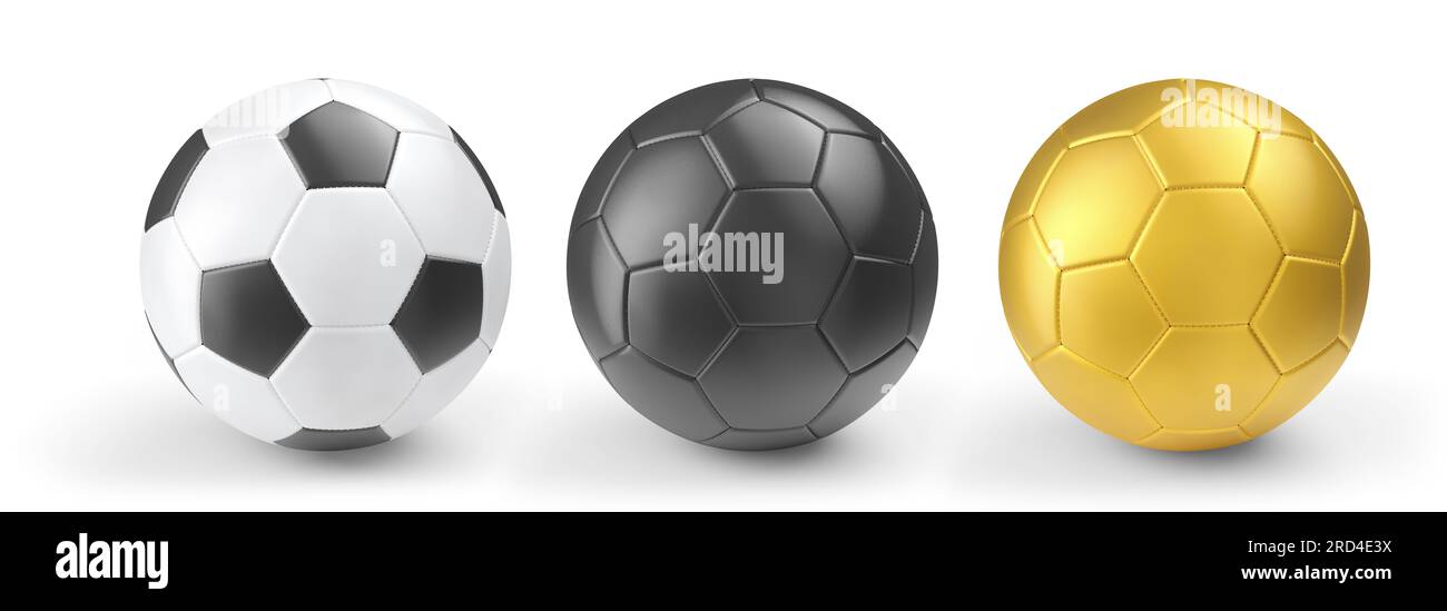 Set di palline da calcio o da calcio isolate su sfondo bianco. 3d rendering  di accessori sportivi per il gioco di squadra Foto stock - Alamy