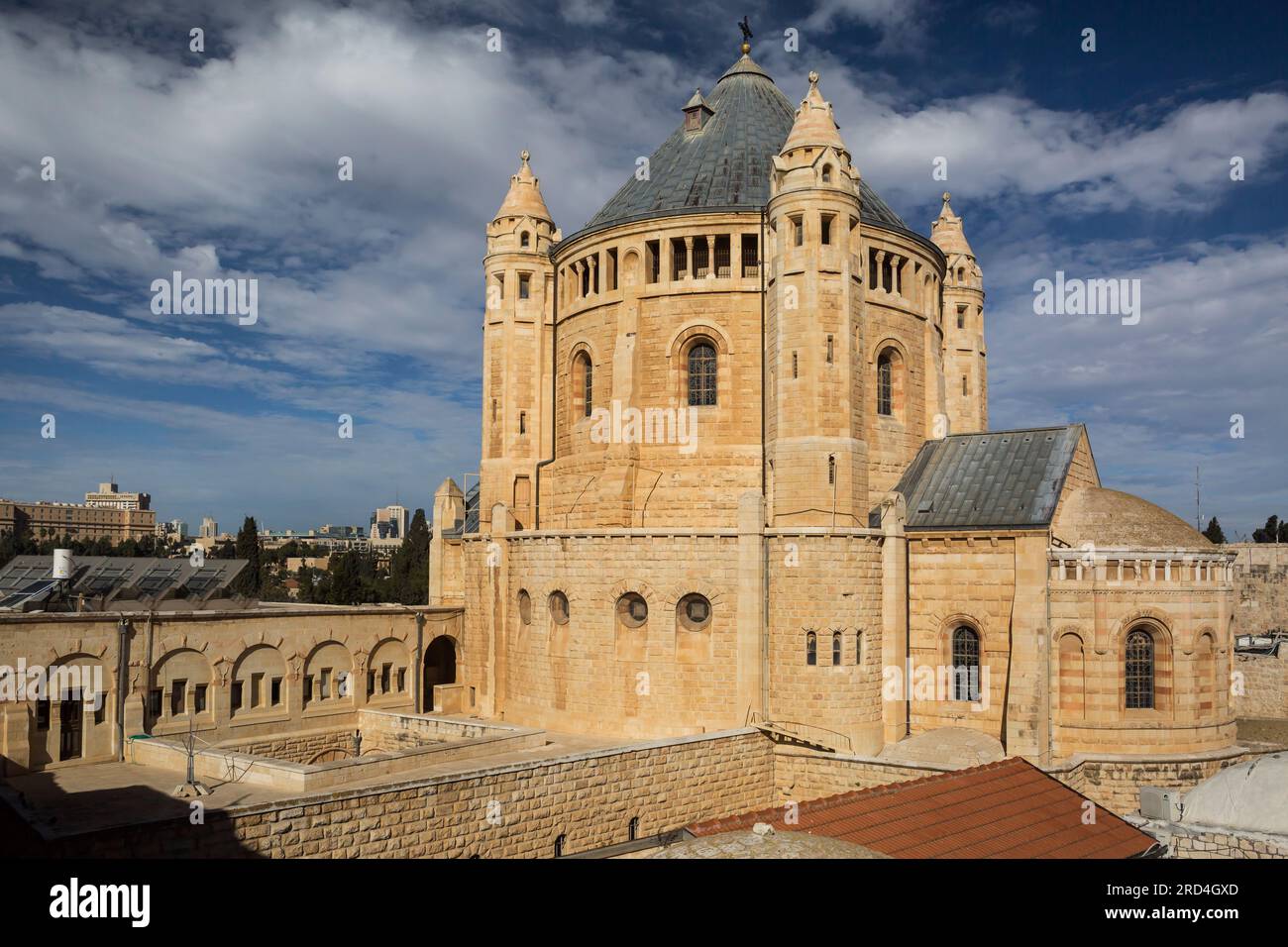 Vista panoramica dell'Abbazia della Dormizione nel Monte Sion, Gerusalemme, Israele Foto Stock