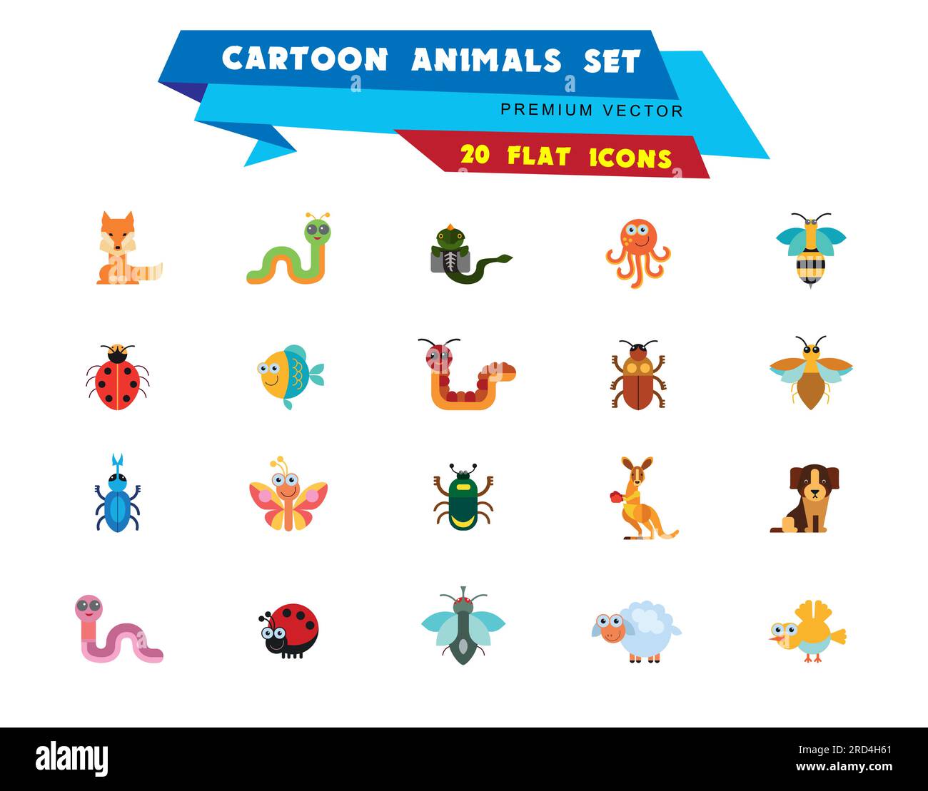 Set di icone Cartoon Animals Illustrazione Vettoriale