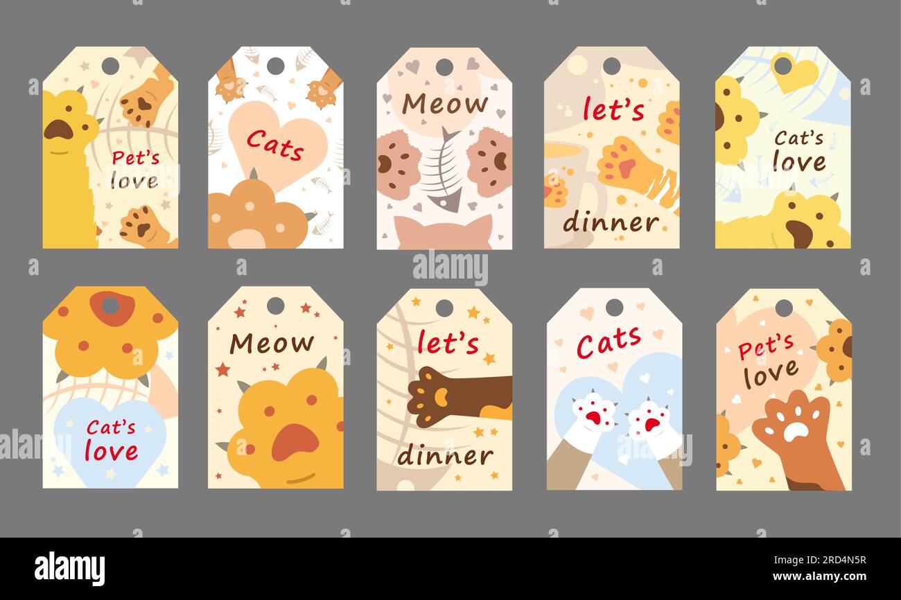 Set di etichette Love per gatti Illustrazione Vettoriale