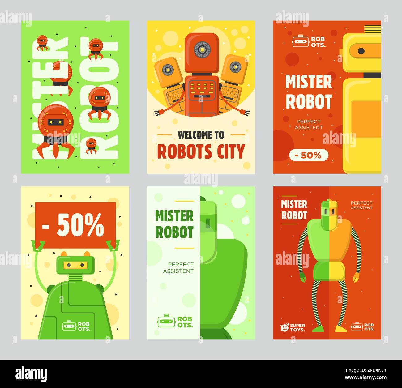 Set di volantini per la vendita al dettaglio di robot Illustrazione Vettoriale Set di volantini per la vendita al dettaglio di robot Illustrazione Vettoriale