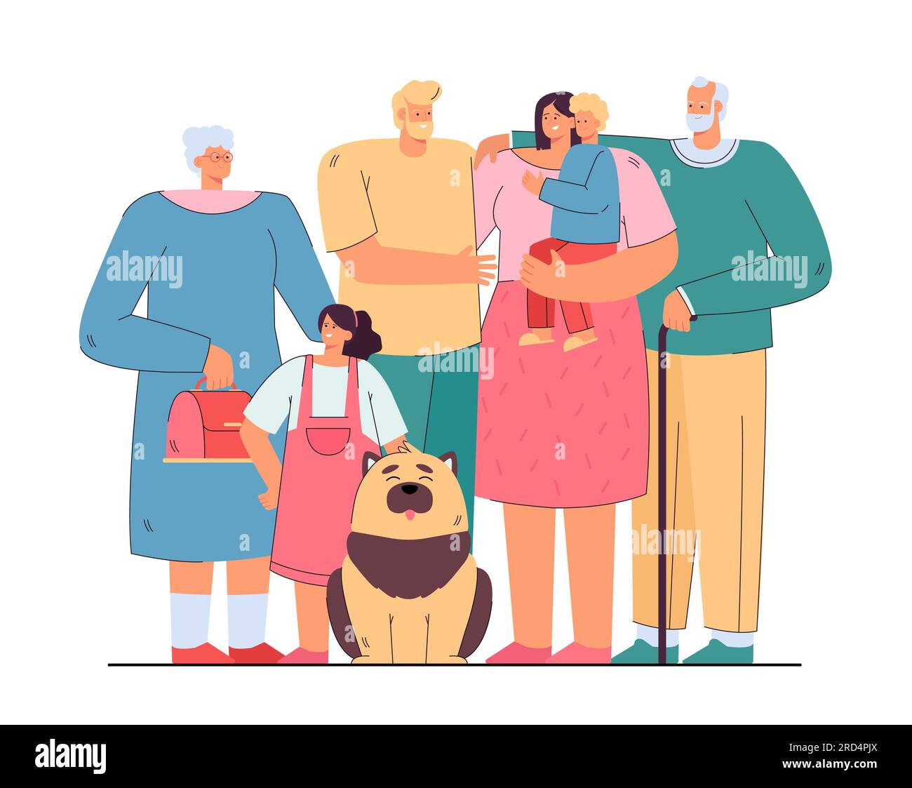 Una grande famiglia felice e amorosa che si trova insieme Illustrazione Vettoriale