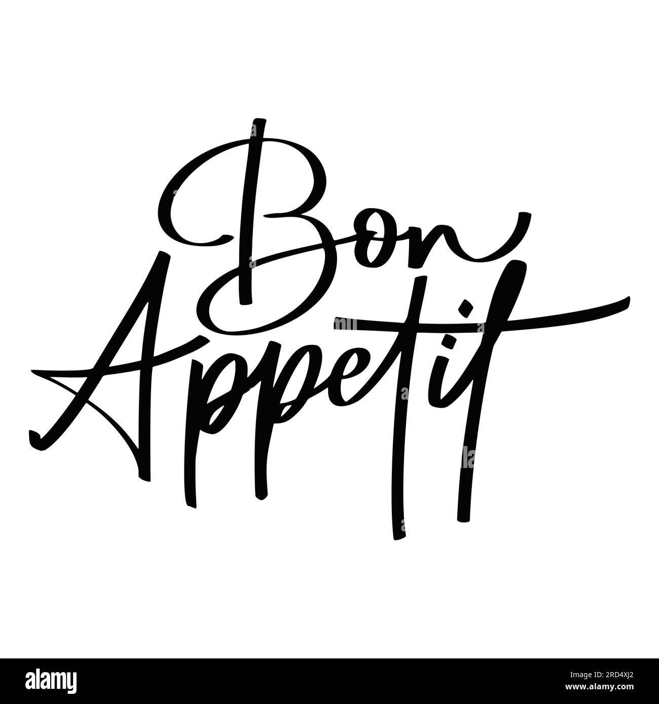 Bon appetit qoute disegnato a mano. Poster tipografico con lettere. Calligraphy che cucina isolato su sfondo bianco. Illustrazione vettoriale Illustrazione Vettoriale
