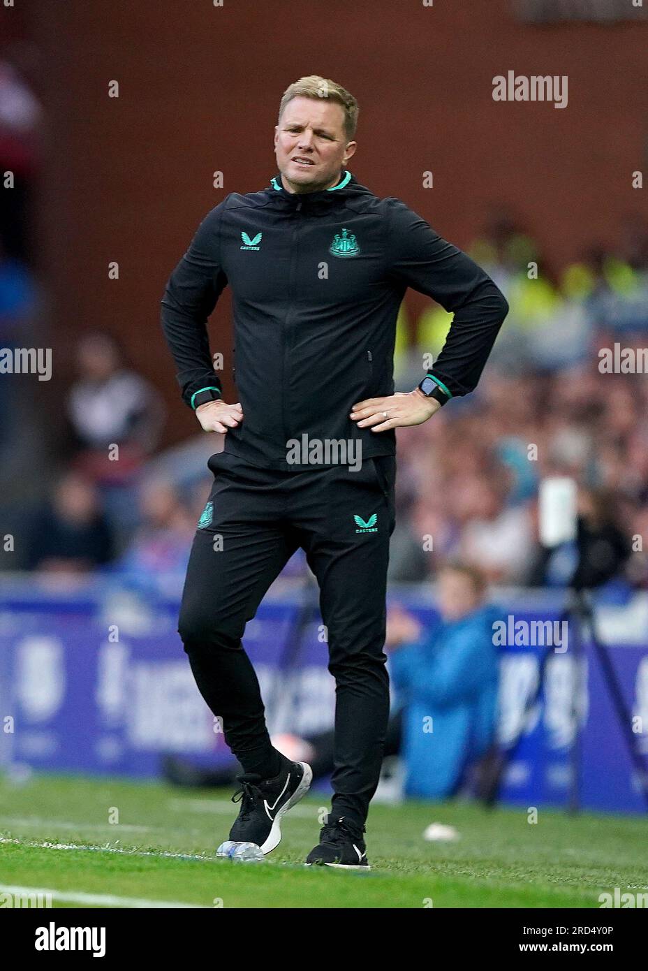 Eddie Howe, allenatore del Newcastle United, reagisce durante la partita amichevole pre-stagionale all'Ibrox Stadium, Glasgow. Data foto: Martedì 18 luglio 2023. Foto Stock