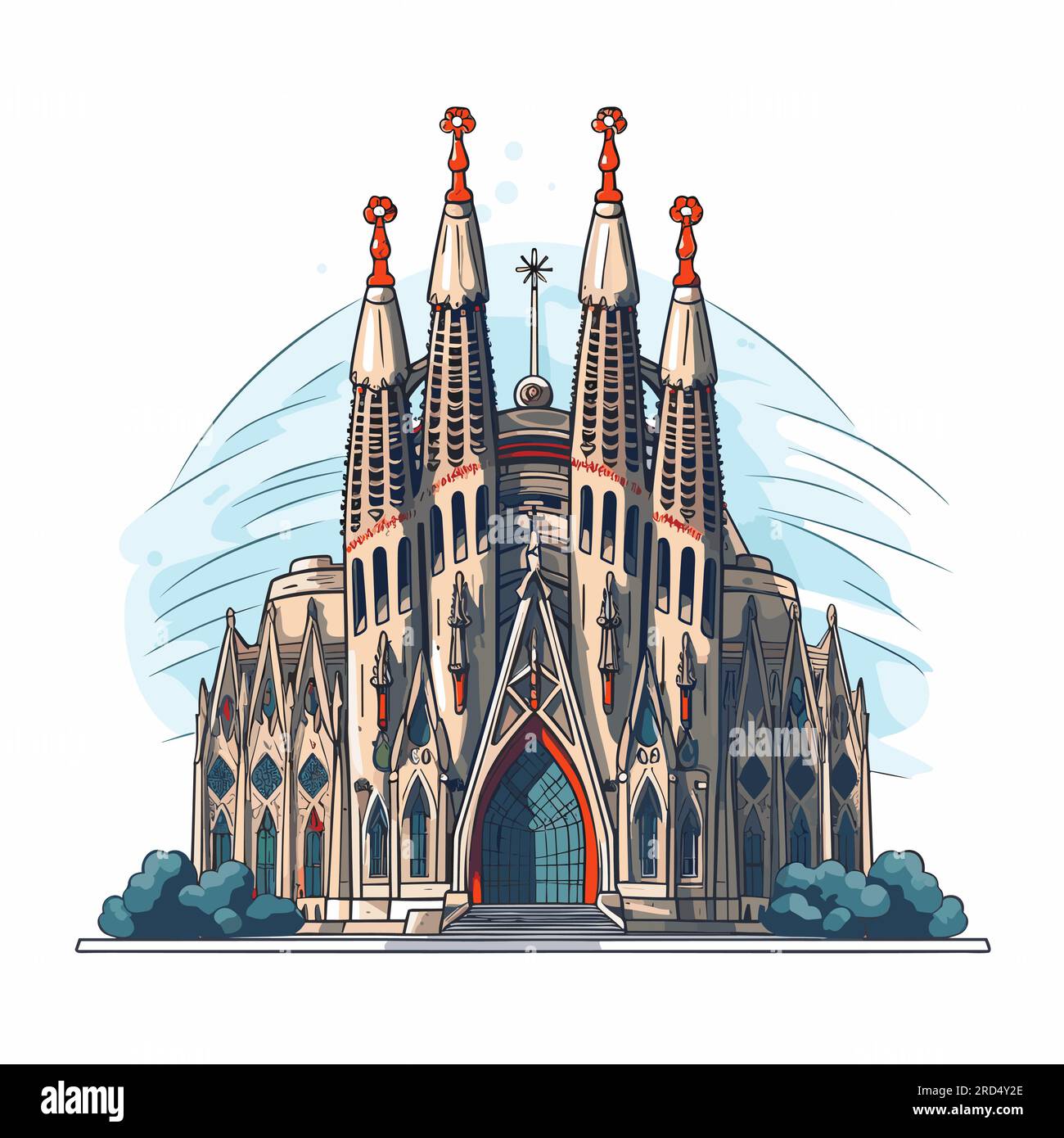 Sagrada Familia. Illustrazione fumettistica disegnata a mano dalla Sagrada Familia. Illustrazione di cartoni animati in stile doodle vettoriale Illustrazione Vettoriale