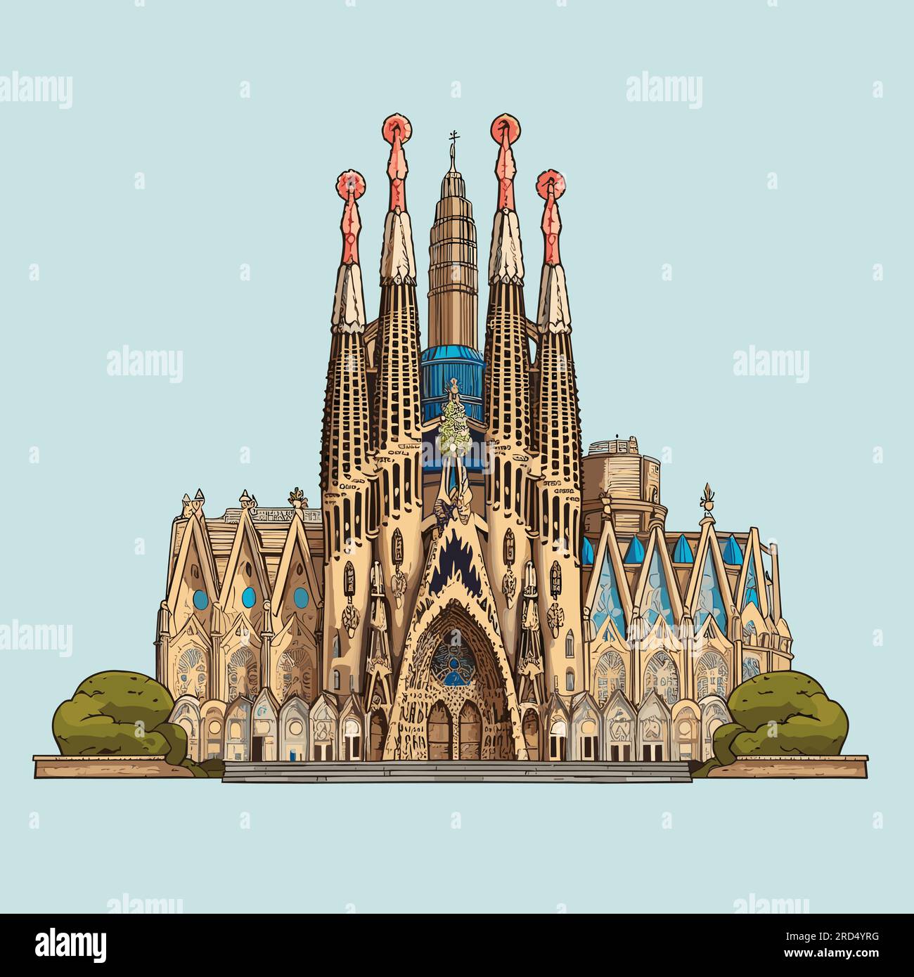 Sagrada Familia. Illustrazione fumettistica disegnata a mano dalla Sagrada Familia. Illustrazione di cartoni animati in stile doodle vettoriale Illustrazione Vettoriale