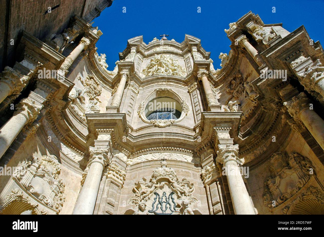 Cattedrale, ornamenti sulla facciata della chiesa, Valencia, Spagna, Cattedrale Foto Stock