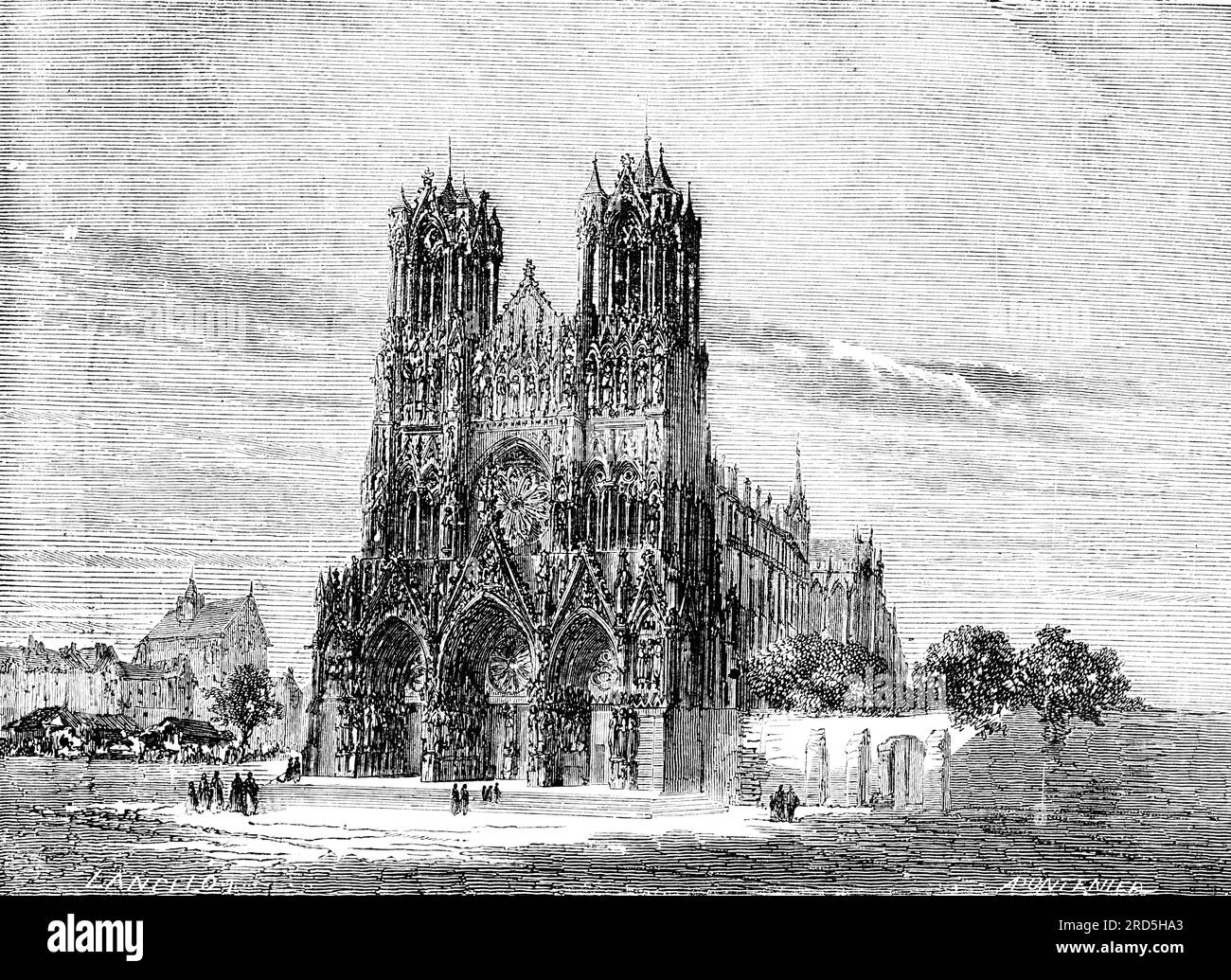 Cattedrale di Reims, regione Champagne-Ardenne, Francia, le Rhin, Victor Hugo, illustrazione storica c. 1843 Foto Stock