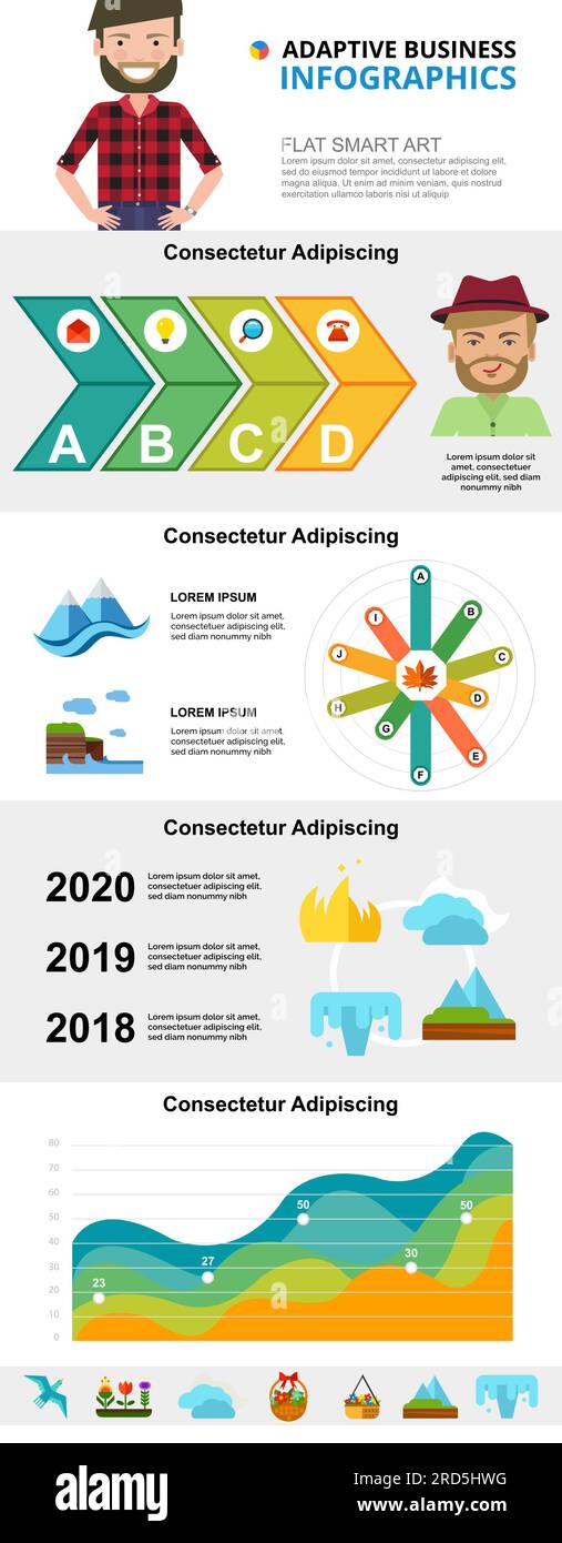 Insieme di grafici infografici sul concetto di ecologia e ricerca Illustrazione Vettoriale