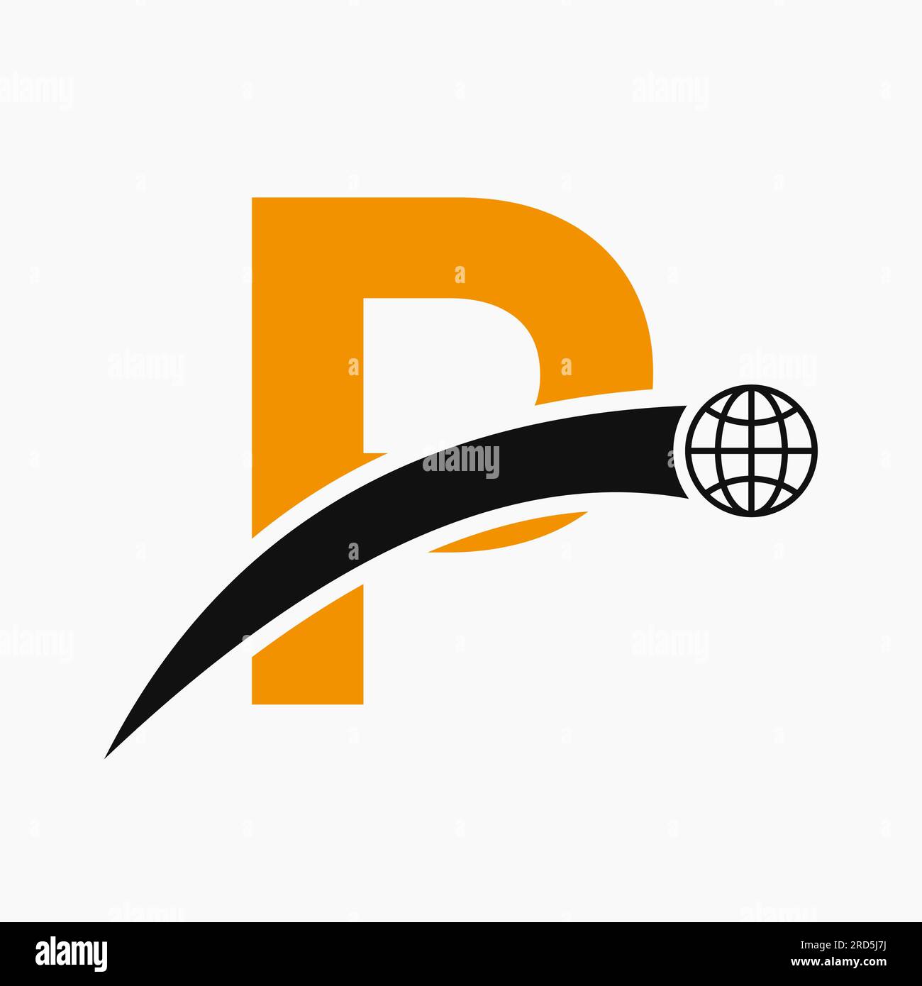 Concetto di logo lettera P con modello vettoriale per icone Global World Illustrazione Vettoriale