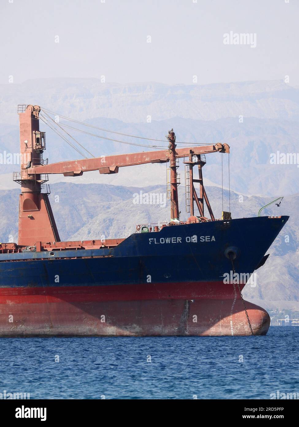 Aqaba, Giordania : nave da carico nel Mar Rosso (Golfo di Aqaba) commercio mondiale (merci di esportazione e di importazione) Foto Stock