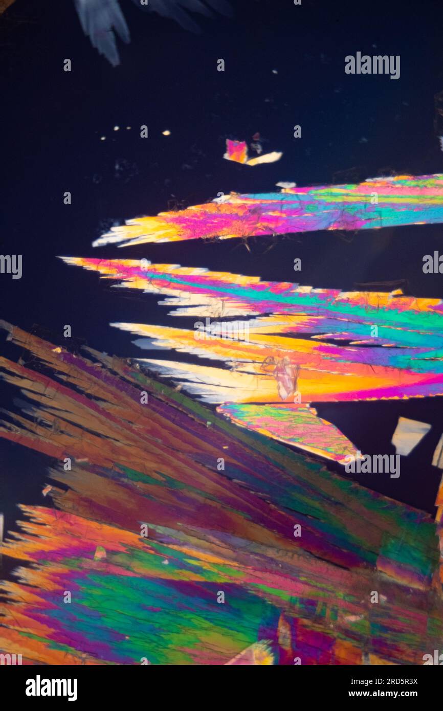 Effetti della polarizzazione sulla cristallizzazione di sottostazioni memicali, come mostrato sotto il microscopio Foto Stock