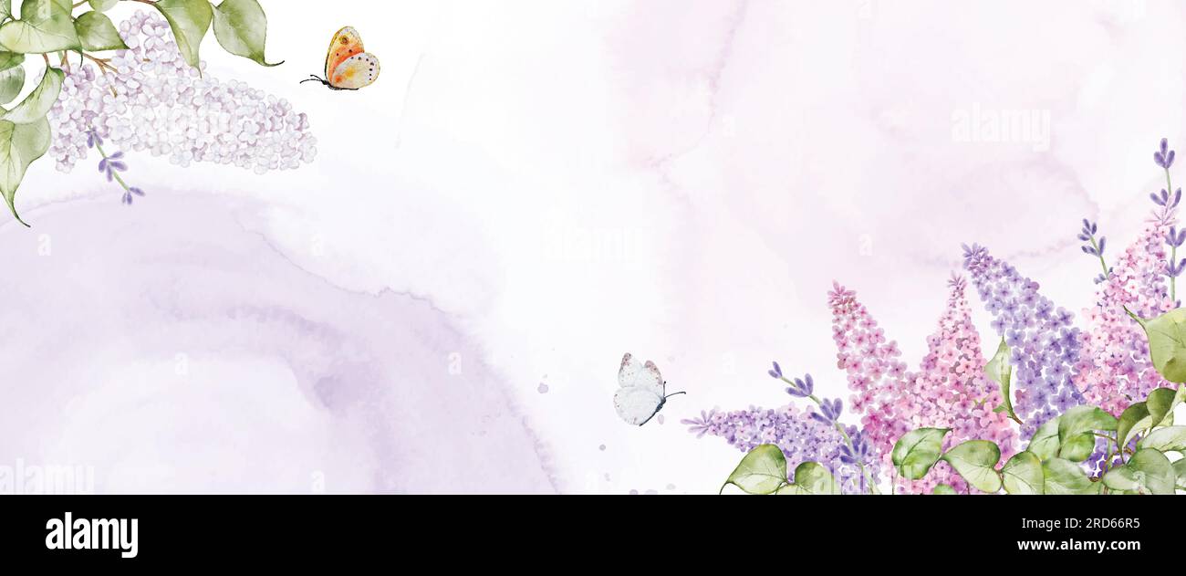 Arte astratta con listelli e farfalle su macchie color pastello ad acquerello per sfondo orizzontale. Gli sfondi vettoriali sono ideali per intestazioni, copertine Web, Illustrazione Vettoriale