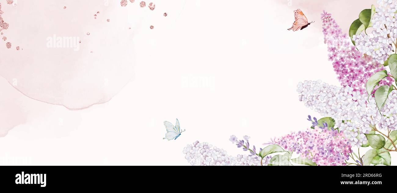 Arte astratta con listelli e farfalle su macchie color pastello ad acquerello per sfondo orizzontale. Gli sfondi vettoriali sono ideali per intestazioni, copertine Web, Illustrazione Vettoriale