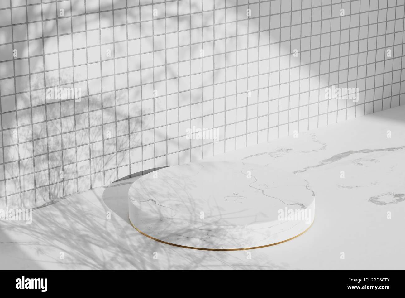 Sfondo semplice monotono con vasi, ombre degli alberi e luce naturale. Foto Stock