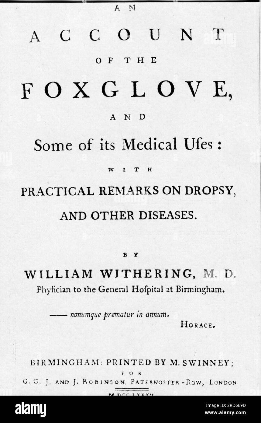 Withering, William, 17.3.1741 - 6.10.1799, botanico e medico inglese, opere, ADDITIONAL-RIGHTS-CLEARANCE-INFO-NOT-AVAILABLE Foto Stock