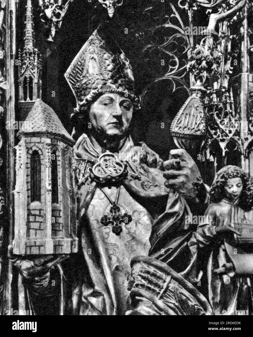 Wolfgang, circa 924 - 31.10.994, santo, vescovo di Ratisbona, scultura, COPYRIGHT DELL'ARTISTA NON DEVE ESSERE CANCELLATO Foto Stock