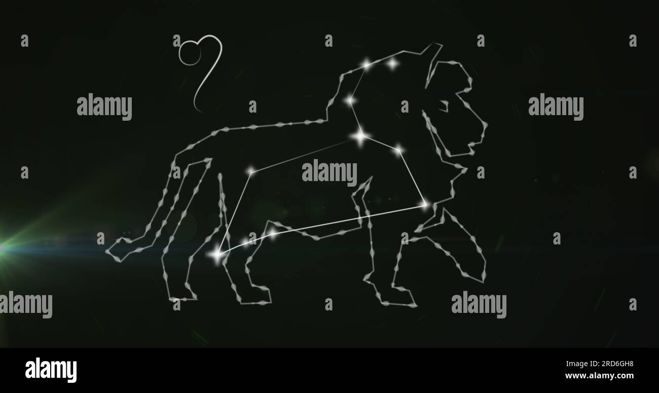 Composito di segno zodiacale leo brillante su sfondo nero Foto Stock