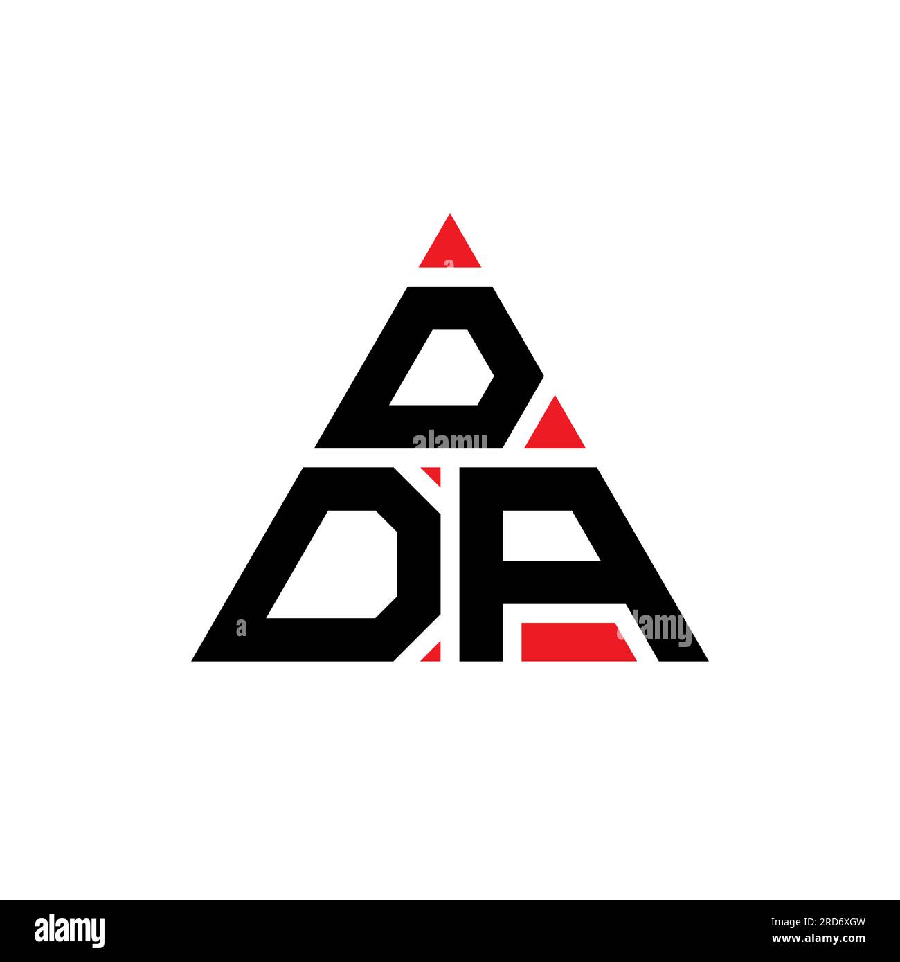 Logo DDA triangolare a lettere con forma triangolare. Monogramma di design con logo triangolare DDA. Modello di logo vettoriale triangolare DDA di colore rosso. DDA triangul Illustrazione Vettoriale