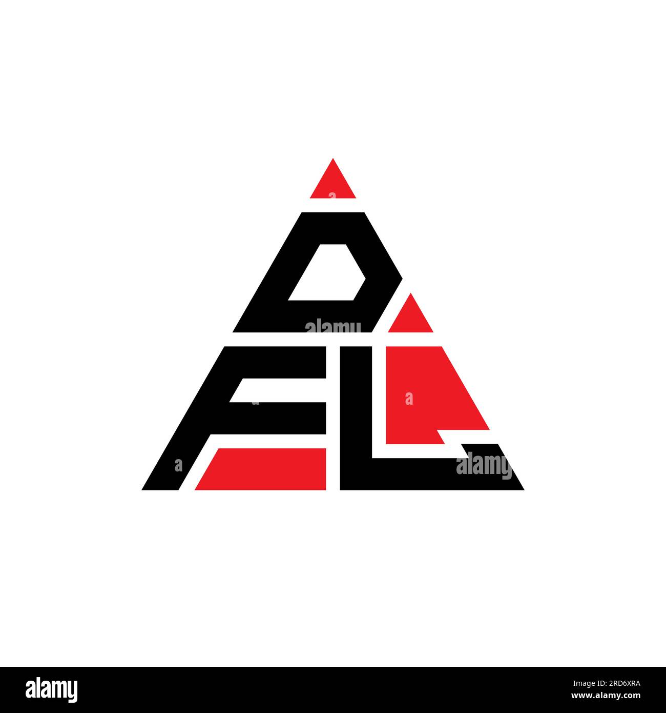 Logo DFL triangolare a lettere con forma triangolare. Monogramma di design con logo triangolare DFL. Modello di logo vettoriale triangolare DFL di colore rosso. DFL triangul Illustrazione Vettoriale