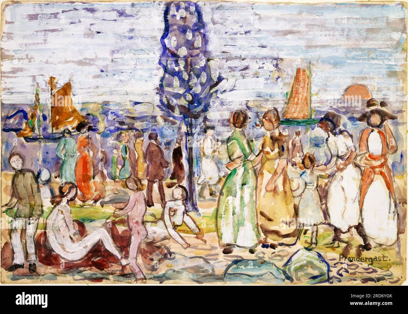 Maurice Prendergast, spiaggia con albero blu, acquerello con guazzo, 1917-1918 Foto Stock