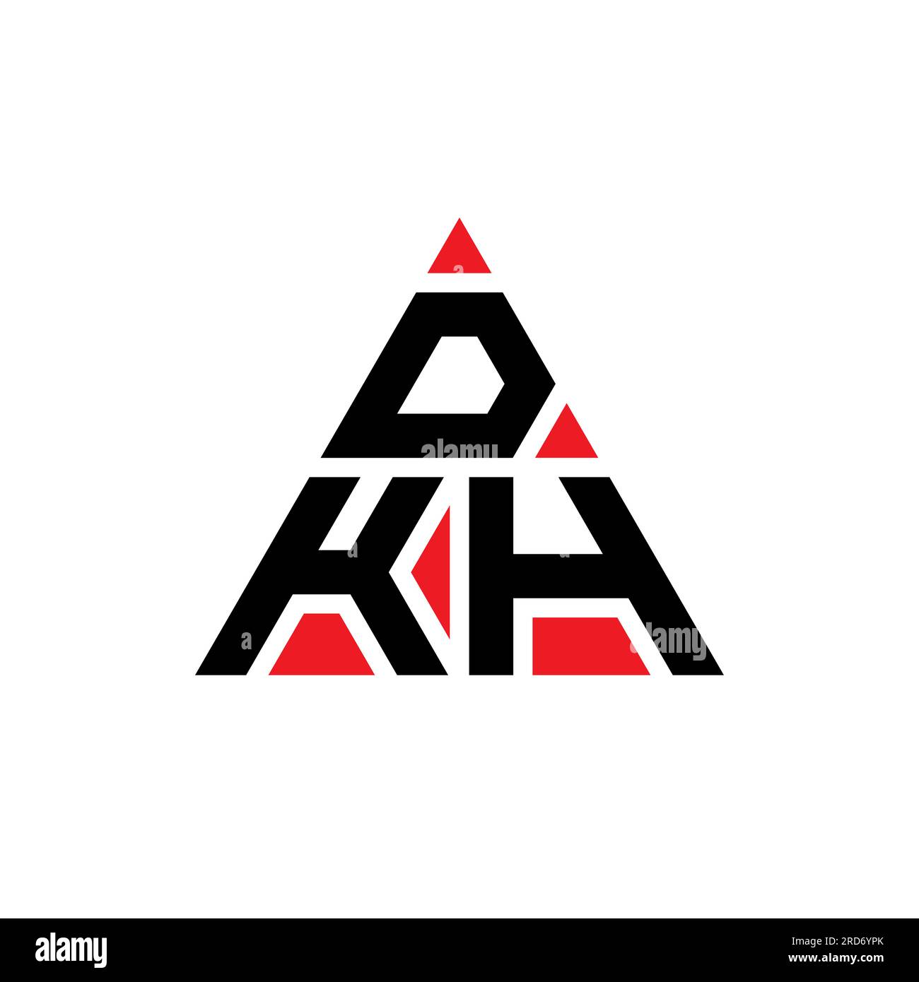 Logo DKH a lettere triangolari con forma triangolare. Monogramma di design con logo triangolare DKH. Modello di logo vettoriale triangolare DKH di colore rosso. DKH triangul Illustrazione Vettoriale
