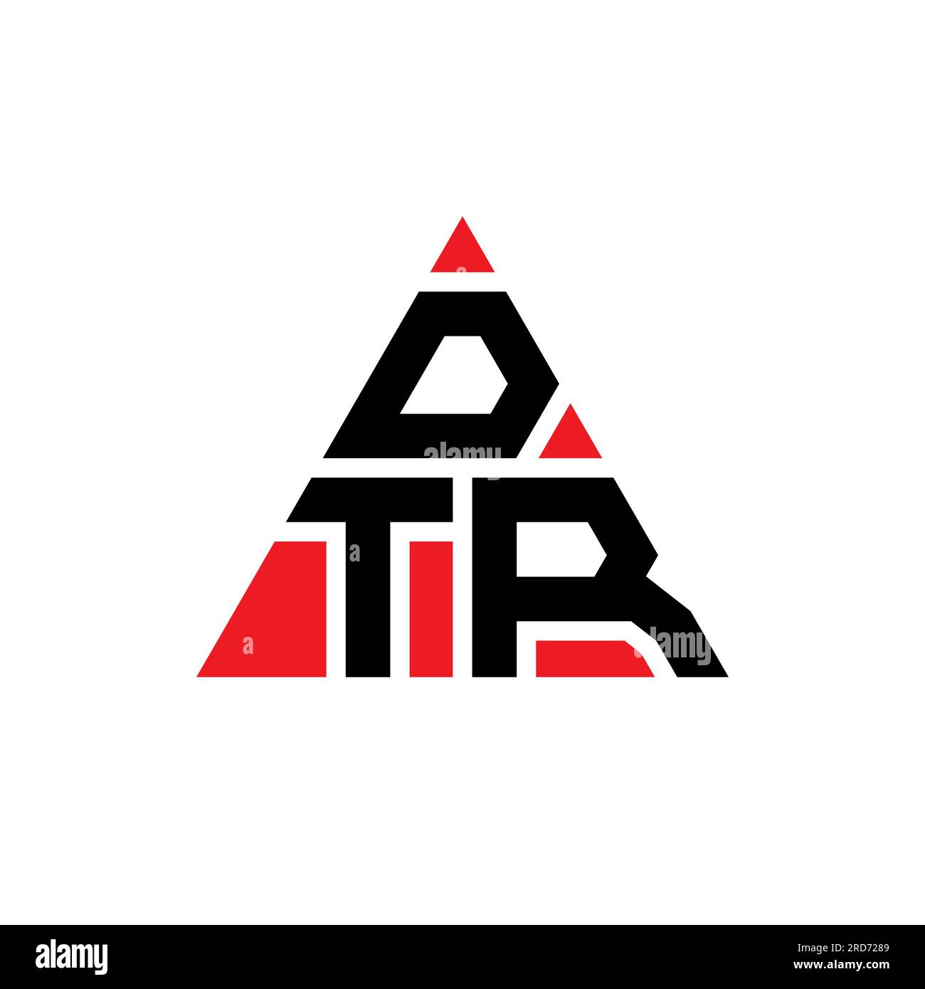 Logo DTR triangolare a lettere con forma triangolare. Monogramma di design con logo triangolare DTR. Modello di logo vettoriale triangolare DTR di colore rosso. DTR triangul Illustrazione Vettoriale