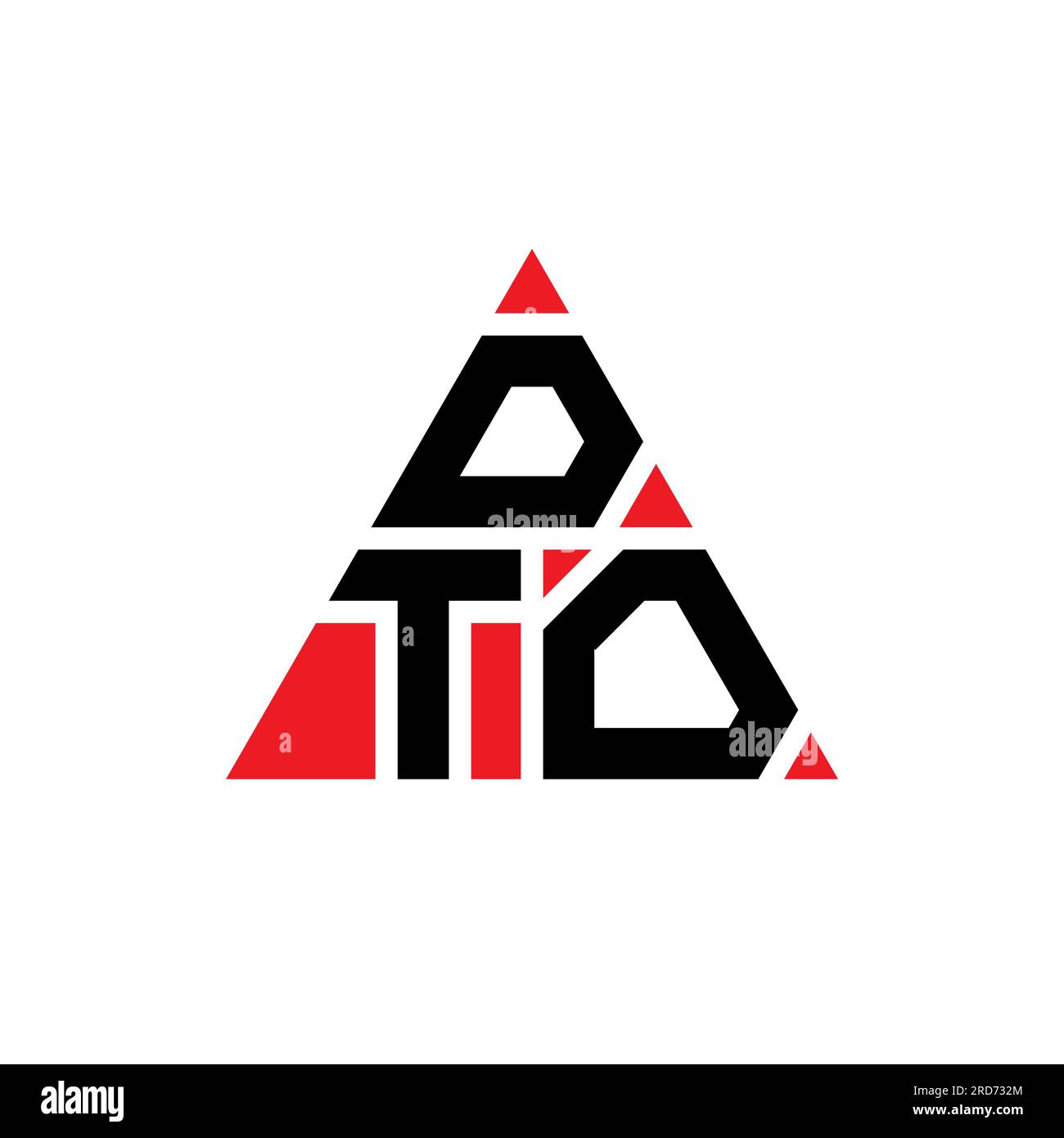 Logo DTO a lettere triangolari con forma triangolare. Monogramma di design con logo triangolare DTO. Modello di logo vettoriale triangolare DTO di colore rosso. DTO triangul Illustrazione Vettoriale