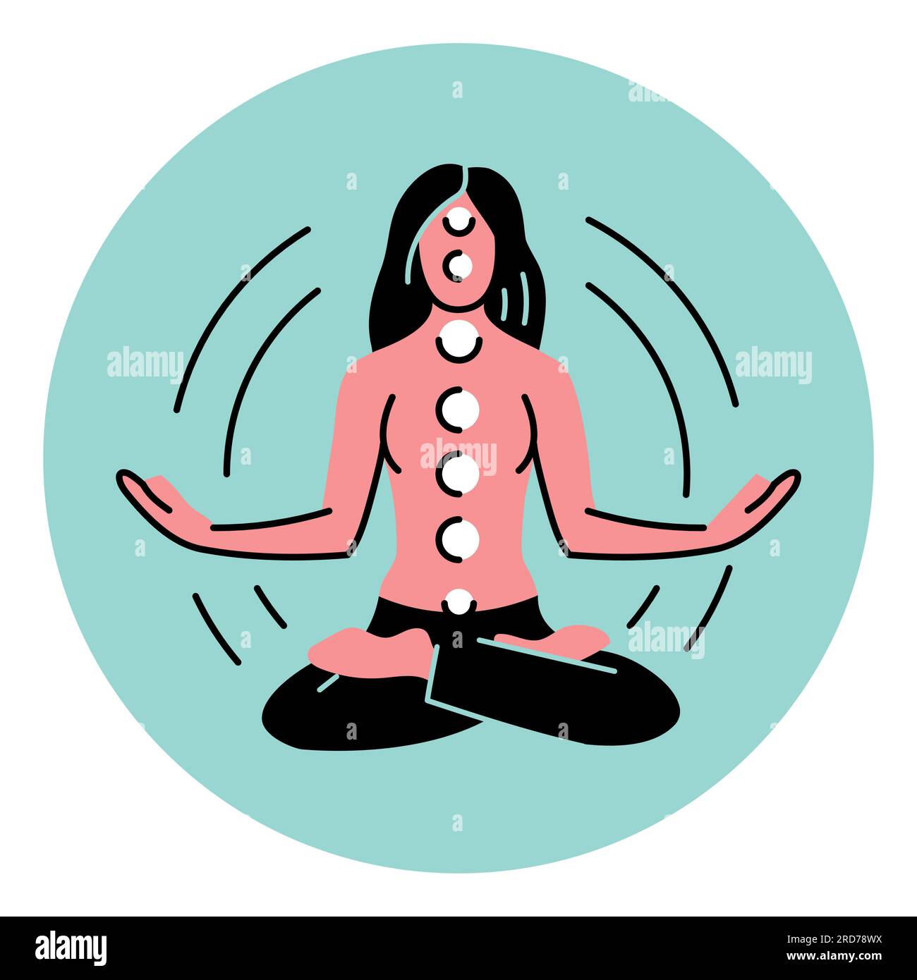 Meditazione spirituale linea nera icona. Chakra e aura. Pittogramma per pagina web, app mobile, promo. Illustrazione Vettoriale