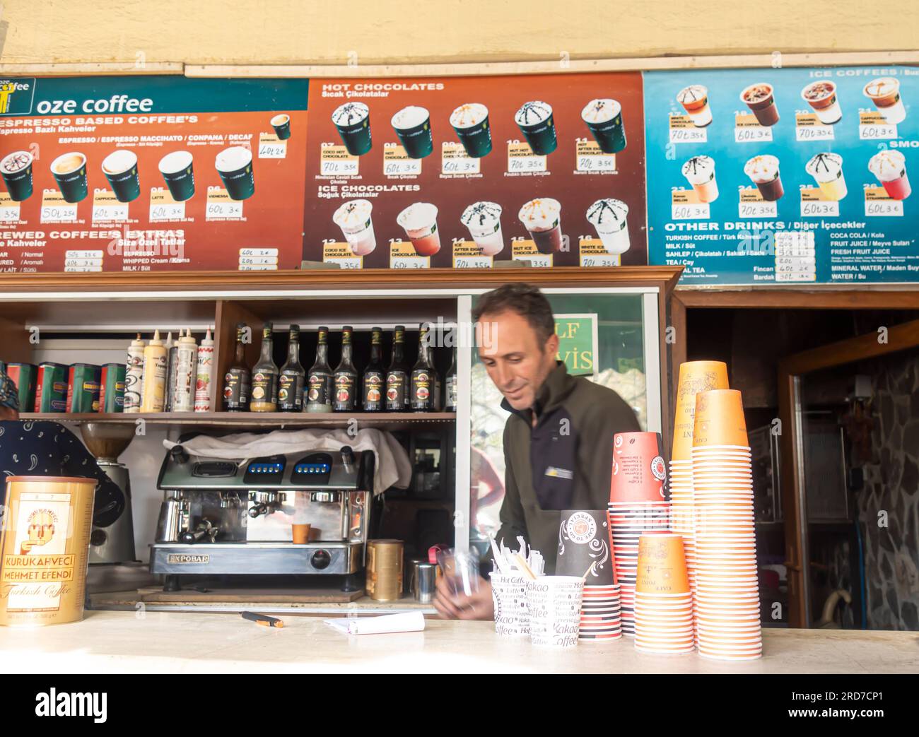 Caffetteria, menu' caffe' - caffetteria. Cafe Point Sinasos - Mustafapaşa- Cappadocia Foto Stock