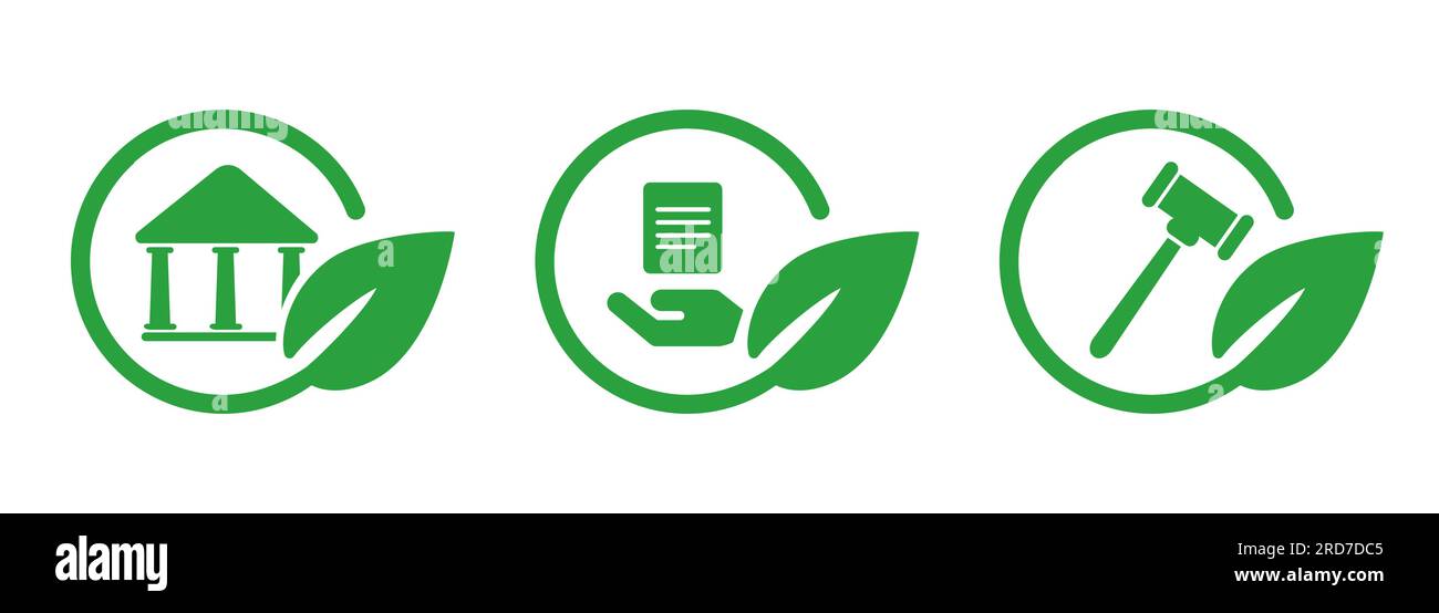Legge sulla protezione rispettosa dell'ambiente regolamento politica di governance in verde lascia il cerchio insieme di icone Illustrazione Vettoriale