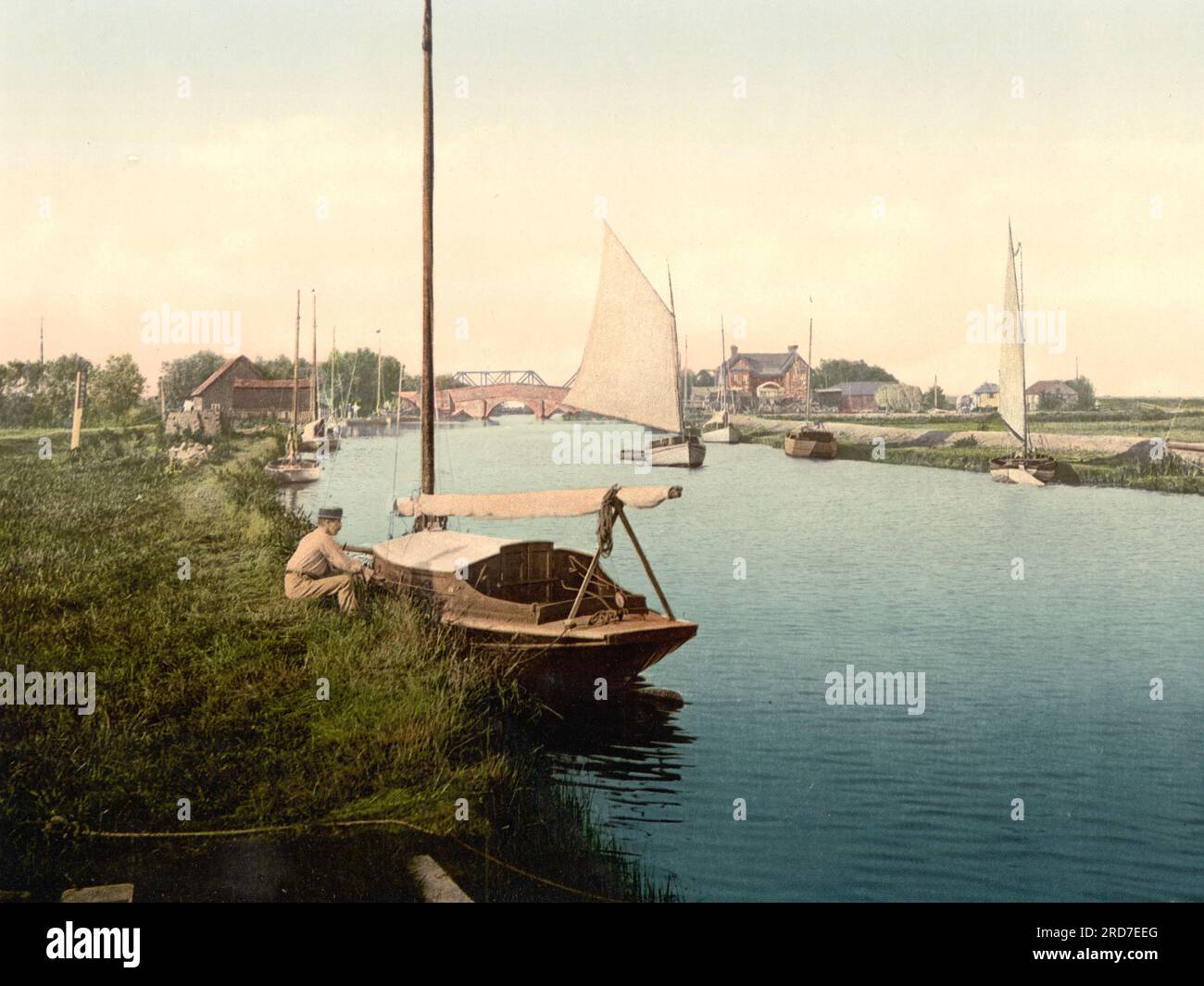 Il ponte, Potter Heigham, villaggio e parrocchia civile sul fiume Thurne nella contea inglese di Norfolk, Inghilterra, 1895, storica, riproduzione digitale migliorata di una vecchia stampa Photochrome Foto Stock