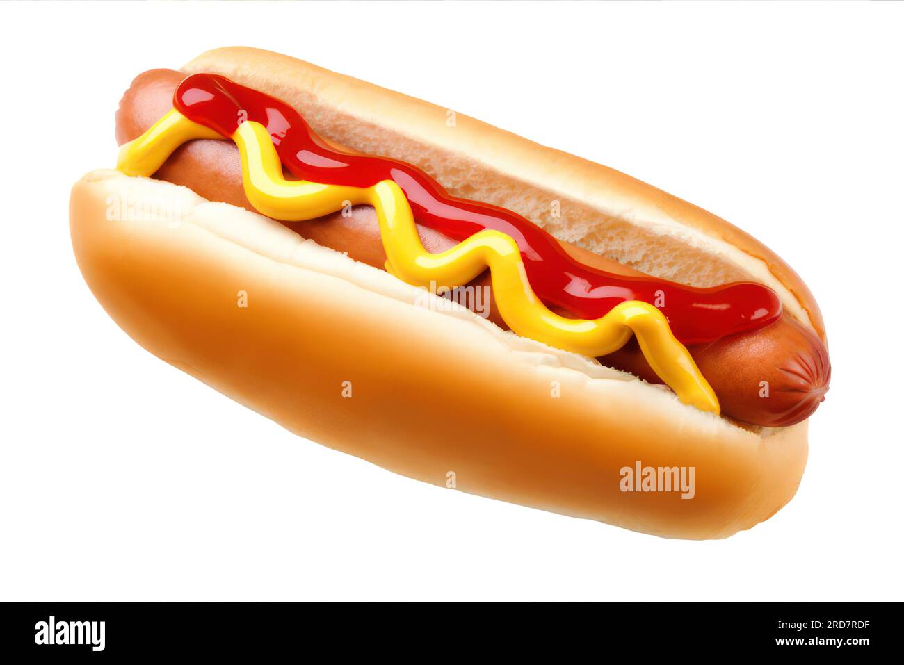 hot dog con ketchup e senape isolato su sfondo bianco Foto Stock