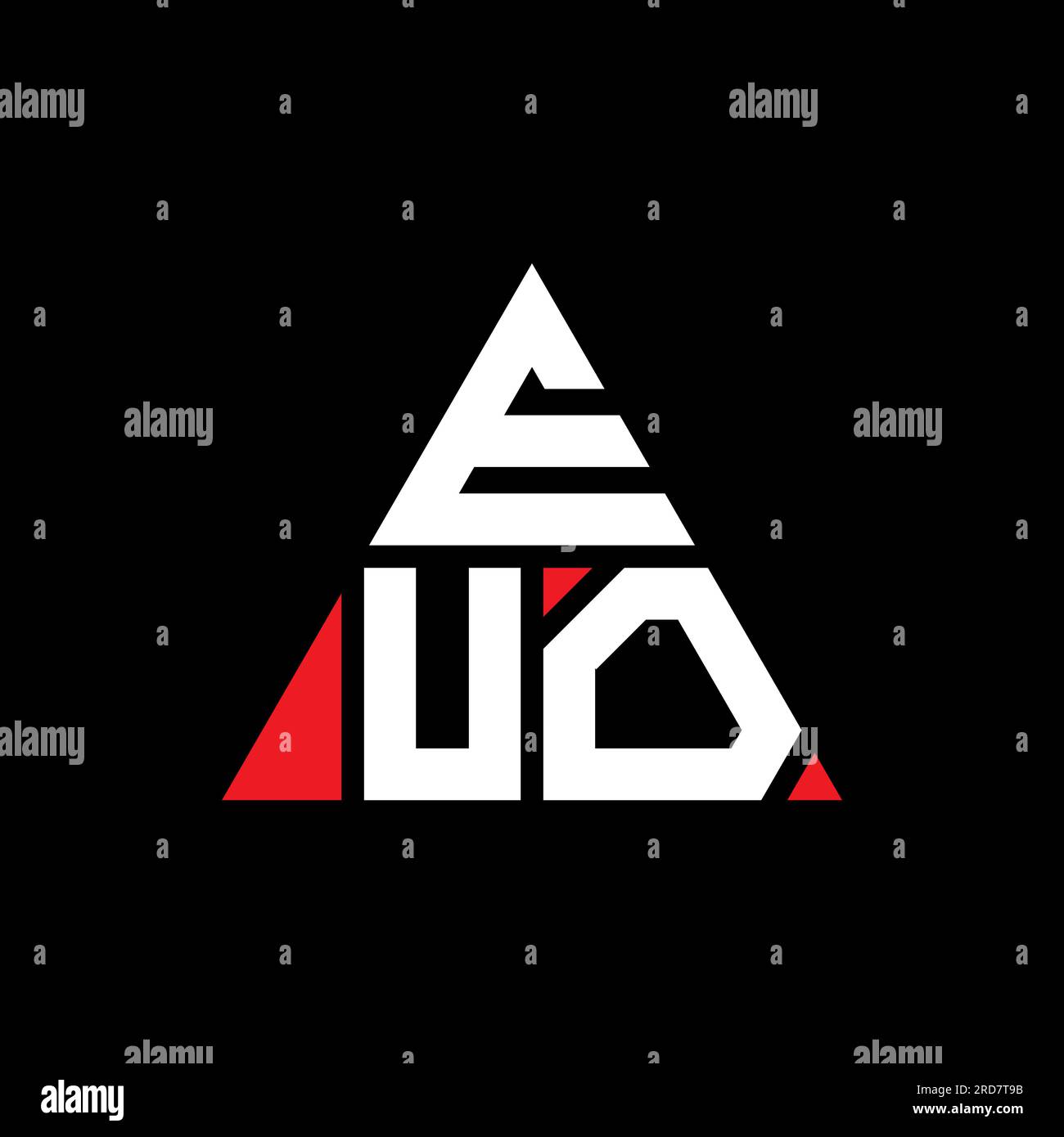 Logo EUO a lettera triangolare con forma triangolare. Monogramma di design con logo triangolare EUO. Modello di logo vettoriale triangolare EUO di colore rosso. EUO triangul Illustrazione Vettoriale