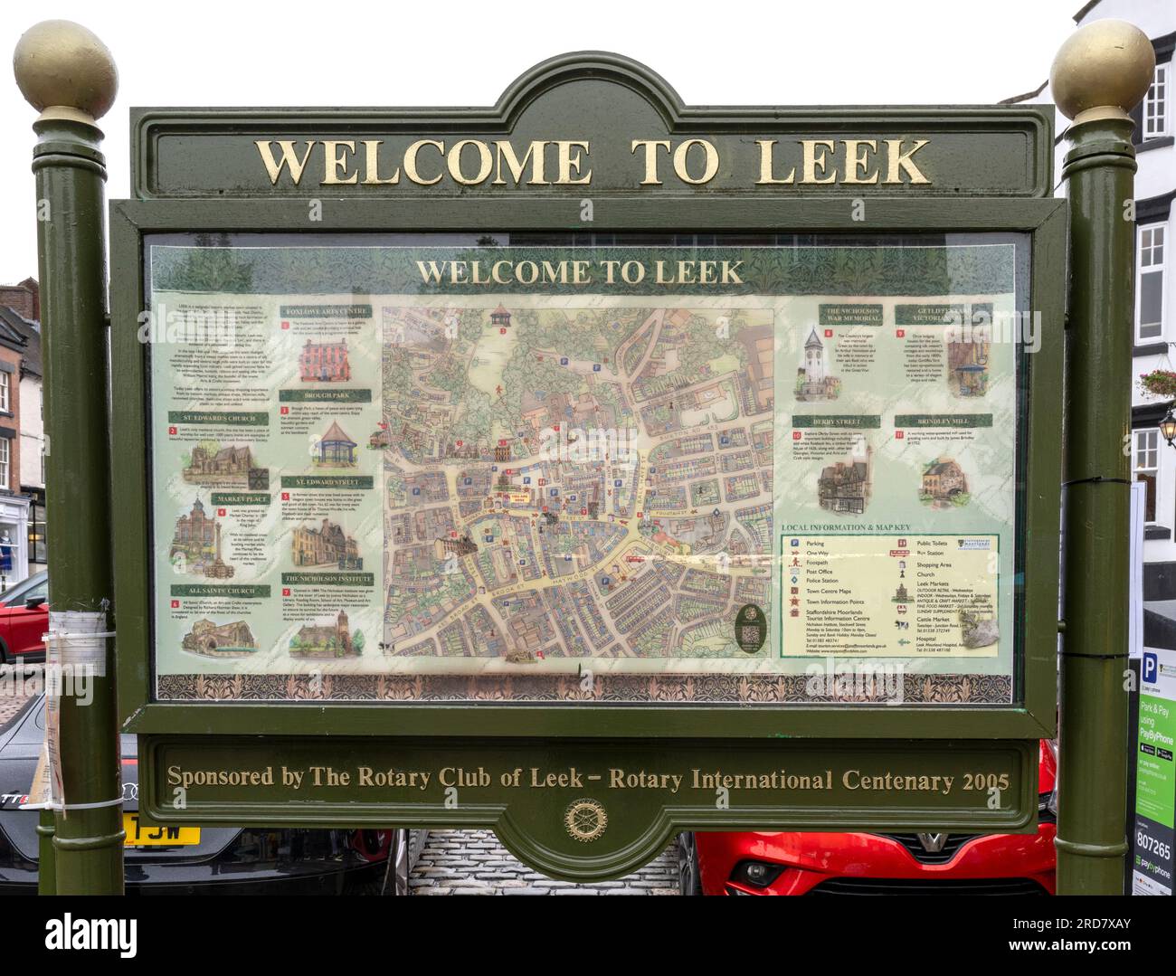 Benvenuto al cartello Leek, Leek Town Centre, Staffordshire, Inghilterra, Regno Unito Foto Stock