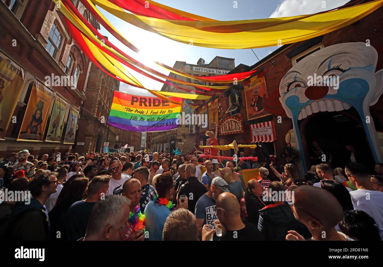 Manchester Pride - Canal Street / Bloom Street, Manchester, Inghilterra, Regno Unito, M1 3EZ Foto Stock