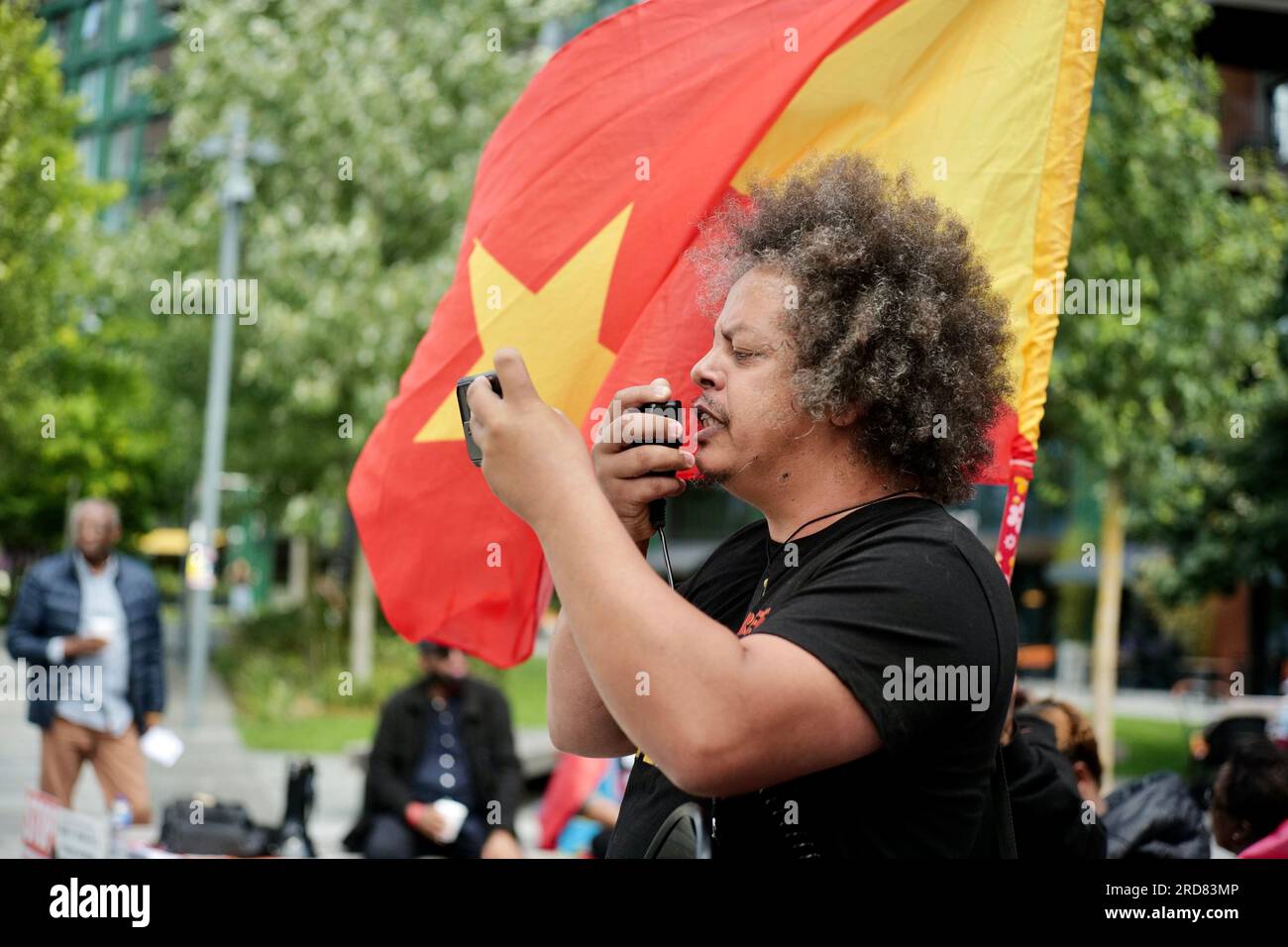 Londra/Regno Unito 19 Mar 2023 manifestanti tigri si sono riuniti fuori dall'ambasciata degli Stati Uniti per manifestare contro la decisione degli Stati Uniti di revocare le sanzioni contro il governo etiope. Aubrey Fagon/Alamy Live News Foto Stock