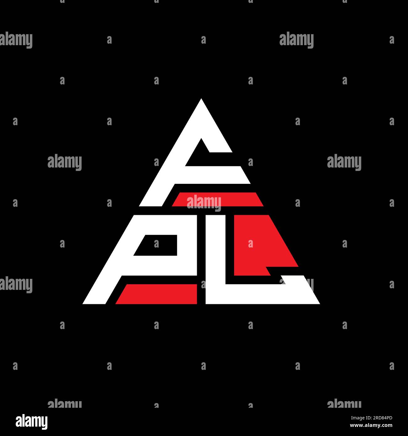 Logo a lettera triangolare FPL con forma a triangolo. Monogramma con logo triangolare FPL. Modello con logo vettoriale triangolare FPL di colore rosso. FPL triangul Illustrazione Vettoriale