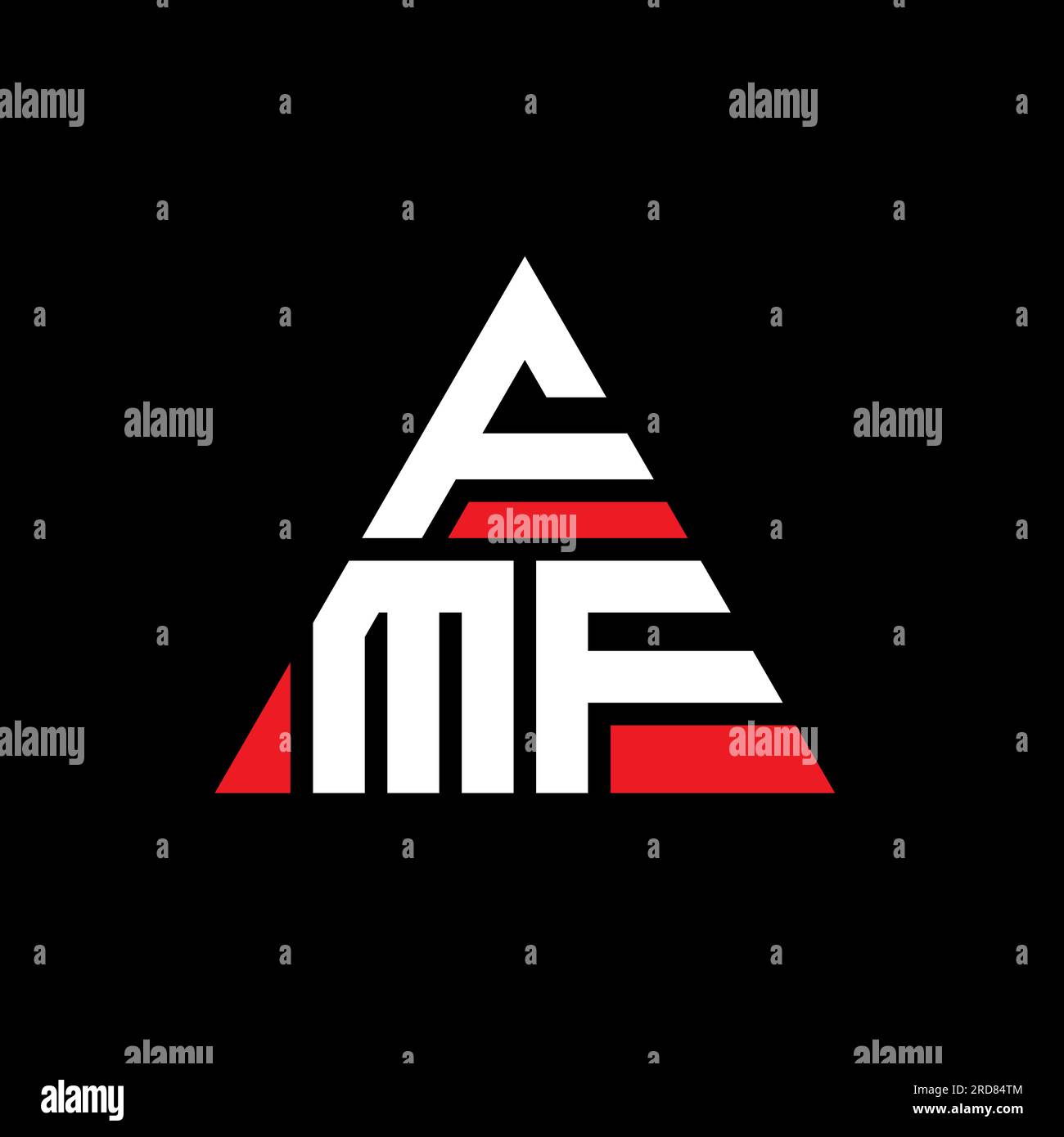 Logo FMF a lettere triangolari con forma triangolare. Monogramma di design con logo triangolare FMF. Modello con logo vettoriale triangolare FMF di colore rosso. FMF triangul Illustrazione Vettoriale