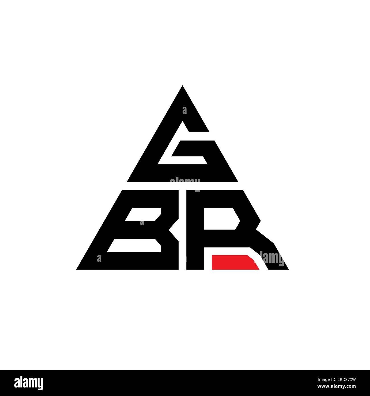 Logo GBR triangolare a lettera con forma triangolare. Monogramma di design con logo triangolare GBR. Modello con logo vettoriale a triangolo GBR di colore rosso. GBR triangul Illustrazione Vettoriale